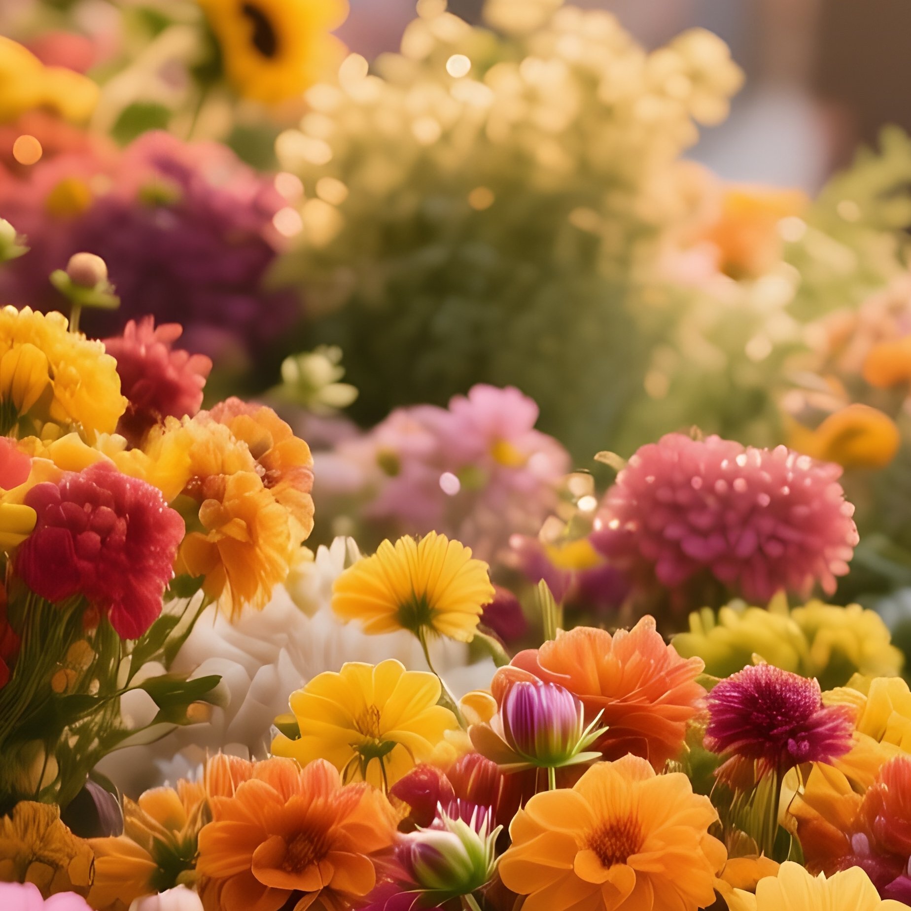 A Bustling Farmers Market Stall At Golden Hour, Showcasing A Chaotic But Charming Heap Of Mixed - Full Resolution Quality Preview