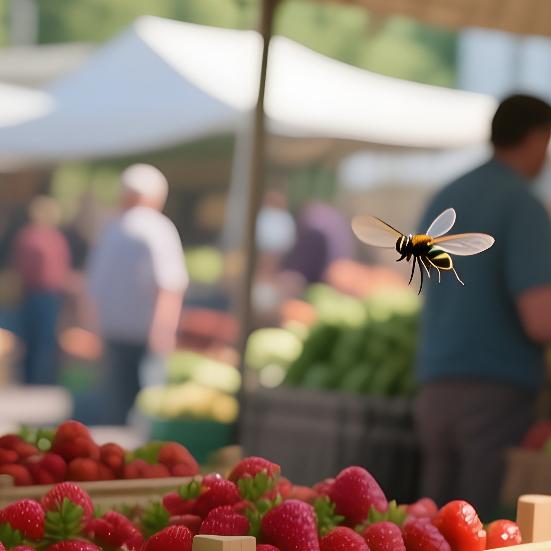 A Bustling Farmers' Market Stall At Midday, Crates Overflowing With Glossy Strawberries Under A - Full Resolution Quality Preview