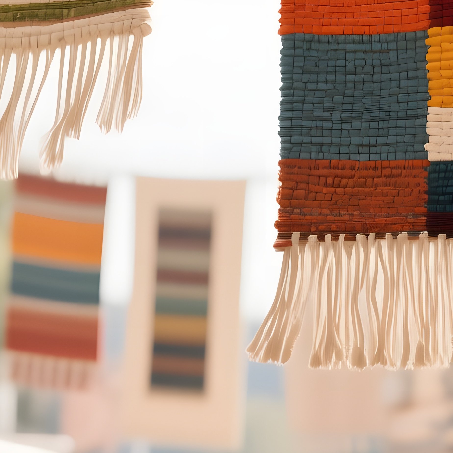 A Bustling Farmers Market Transformed Into An Art Installation Area, With Hanging Woven Tapestries - Full Resolution Quality Preview