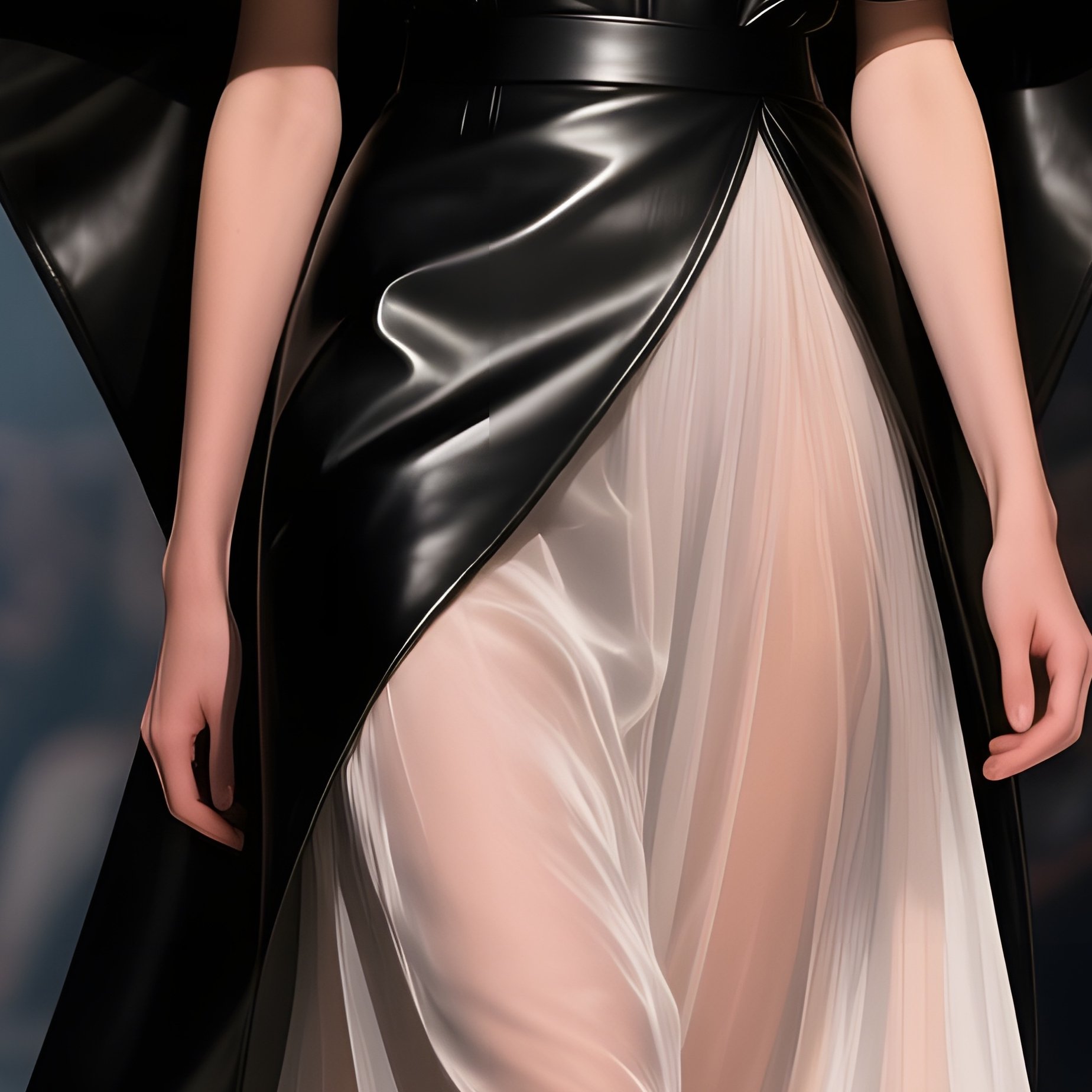 A Bustling Fashion Runway At Night, Models Strutting In Avant‑Garde Leather Capes Paired With - Full Resolution Quality Preview