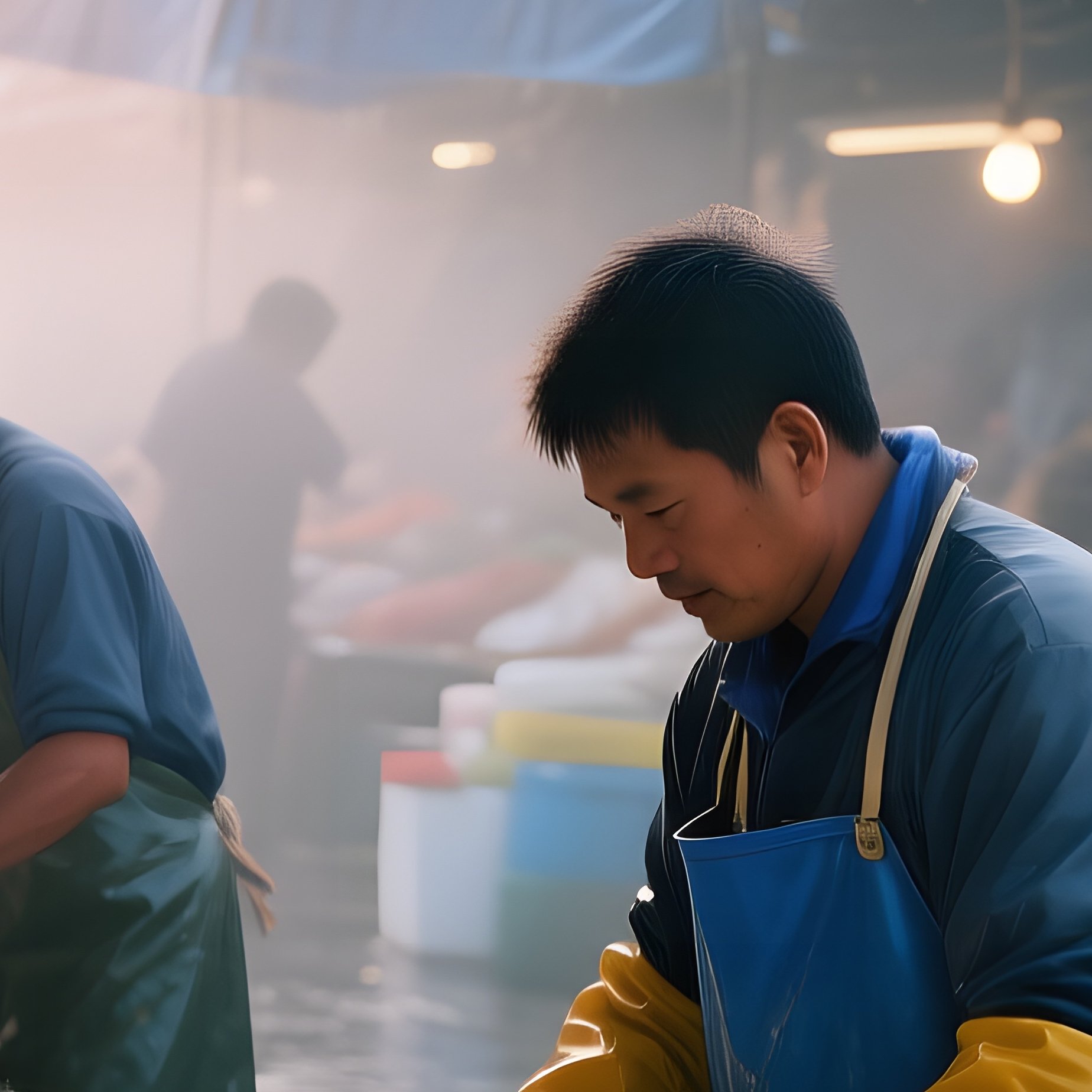 A Bustling Fish Market At Dawn - Full Resolution Quality Preview