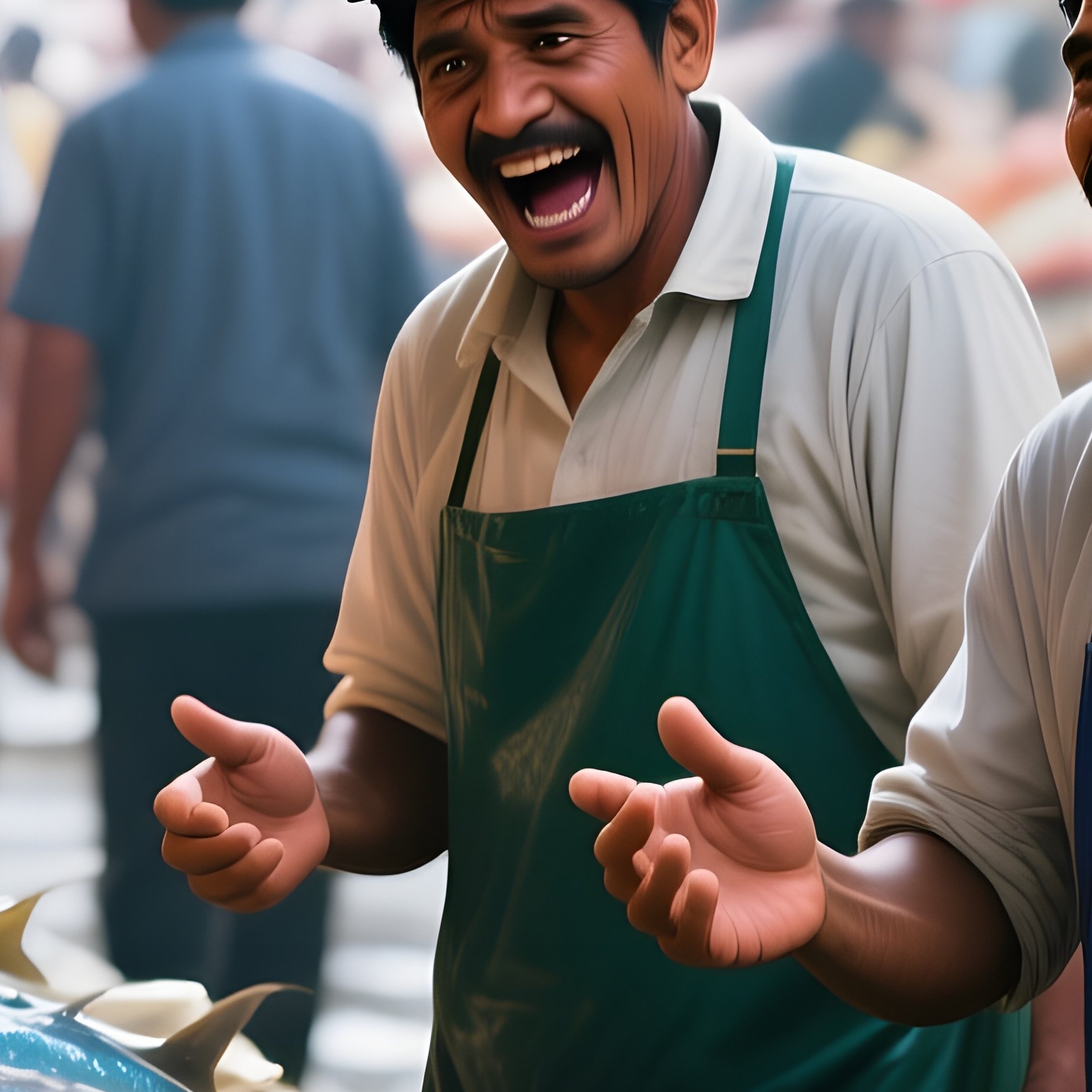 A Bustling Fish Market At Midday, Stalls Overflowing With Iridescent Fish Rendered In Electric - Full Resolution Quality Preview