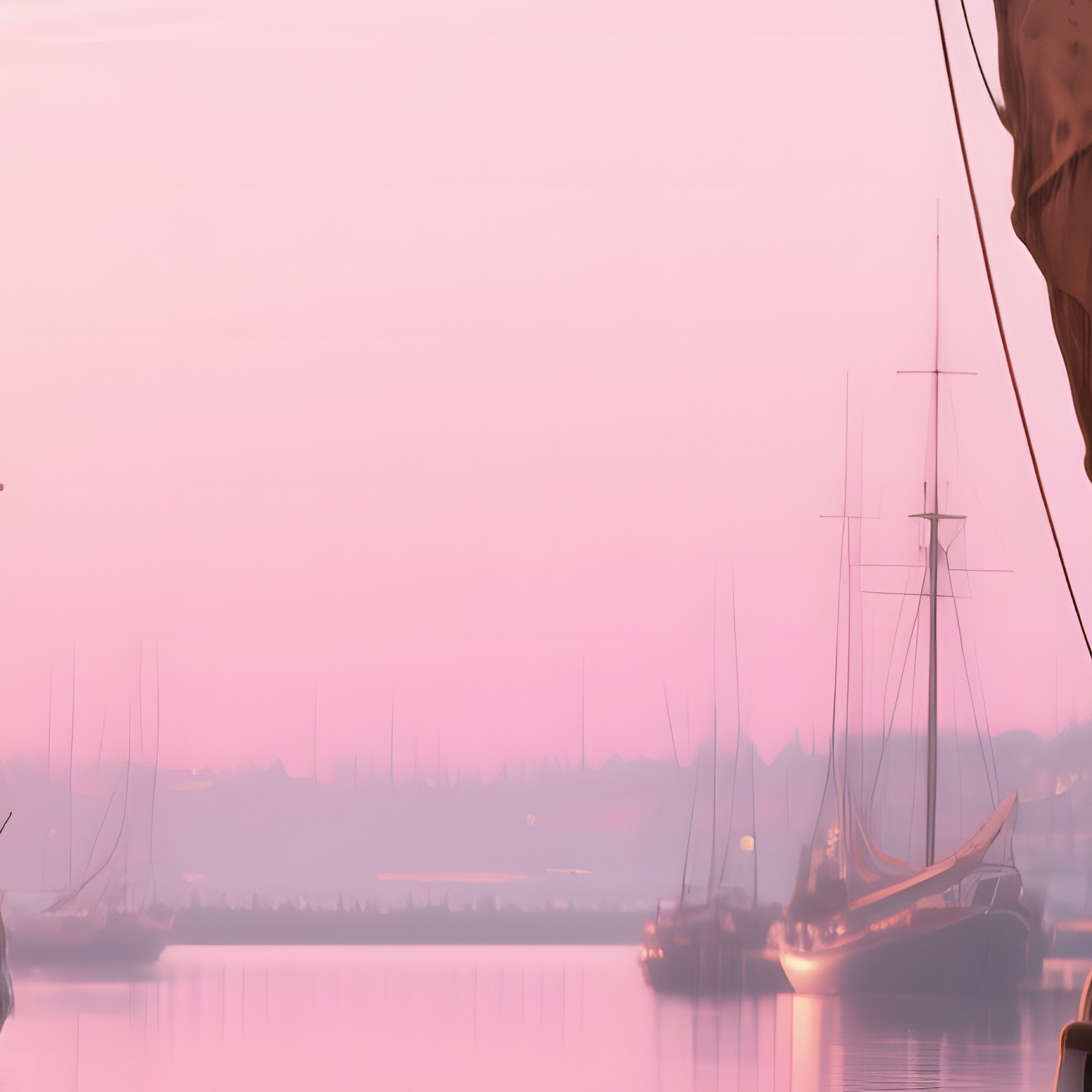 A Bustling Harbor At Sunrise, Ships Docked Along Wooden Piers, Ropes And Sails Crafted From - Full Resolution Quality Preview