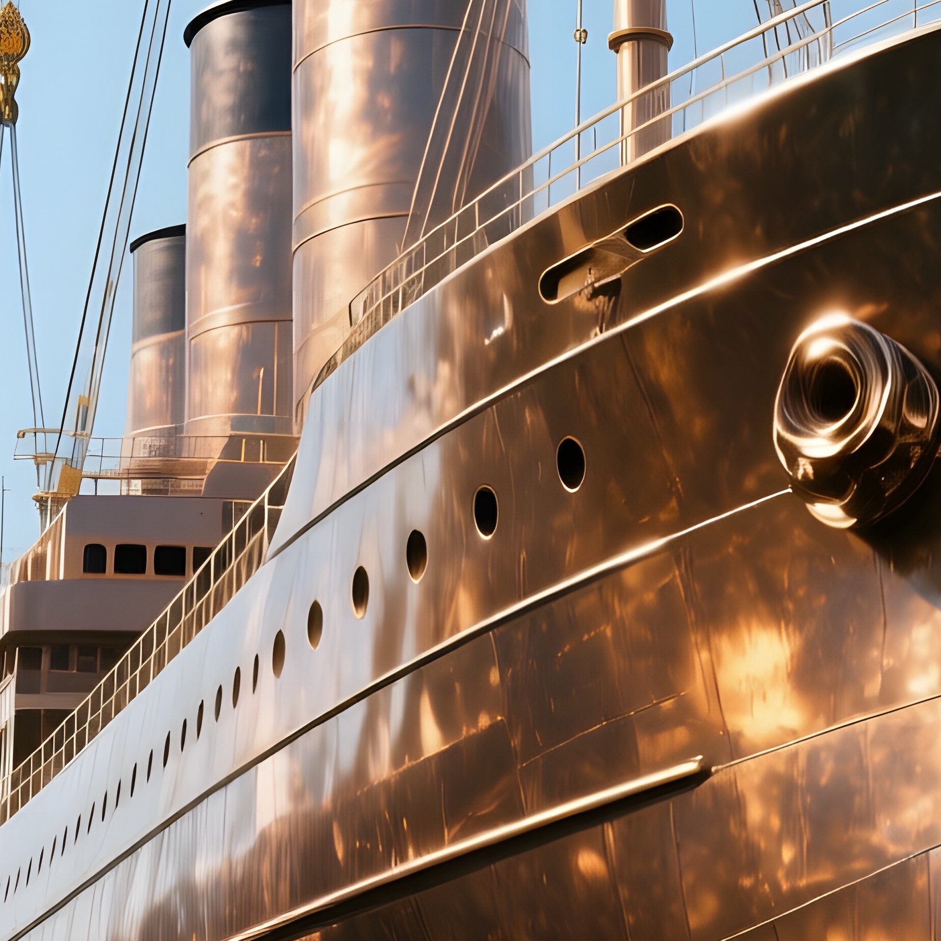 A Bustling Harbor Docked With Massive Bronze Ship Figures Being Lifted By Cranes, The Metallic - Full Resolution Quality Preview