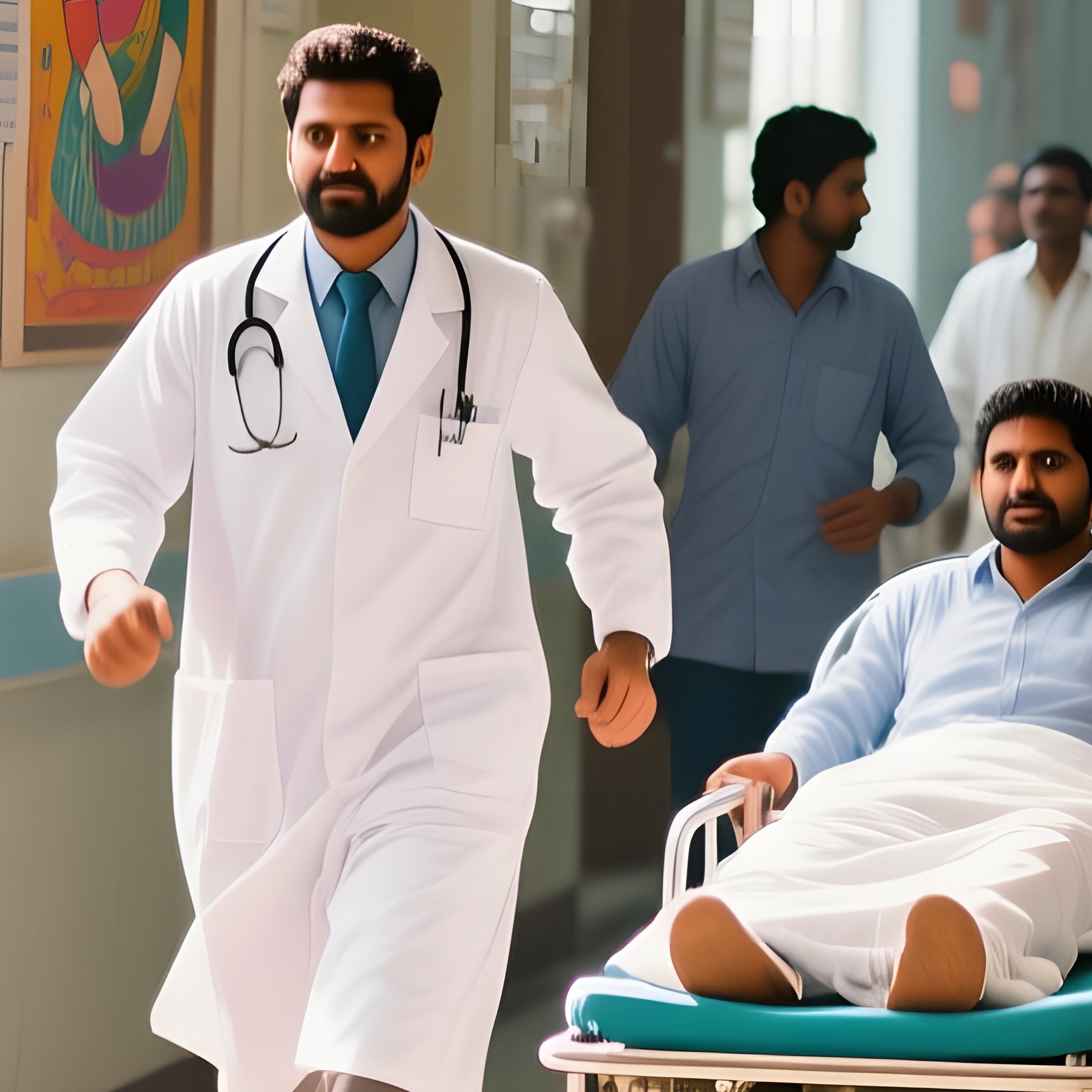 A Bustling Hospital Corridor In Mumbai At Midday, With Diverse Indian Doctors In White Coats - Full Resolution Quality Preview