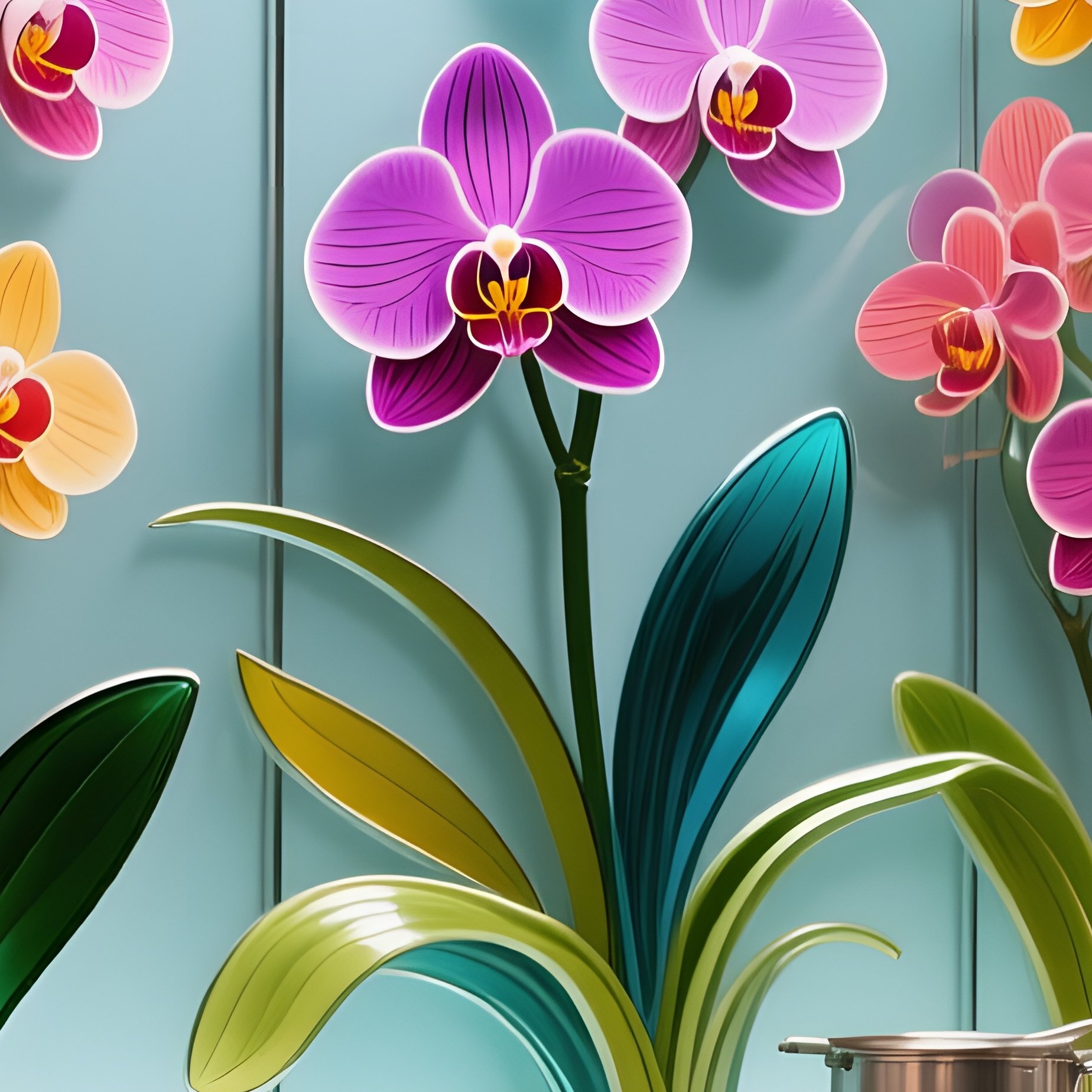 A Bustling Kitchen In A Michelin‑Star Restaurant, Where A Decorative Glass Backsplash Of Stylized - Full Resolution Quality Preview