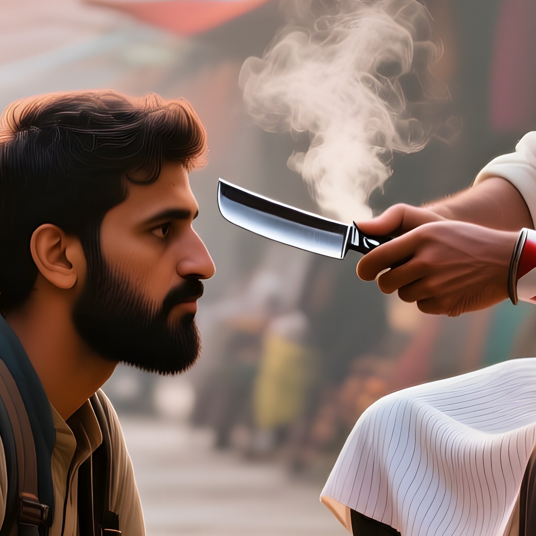 A Bustling Market Bazaar At Sunrise, Colorful Stalls; A Traveler Sits On A Woven Rug While A Local - Full Resolution Quality Preview