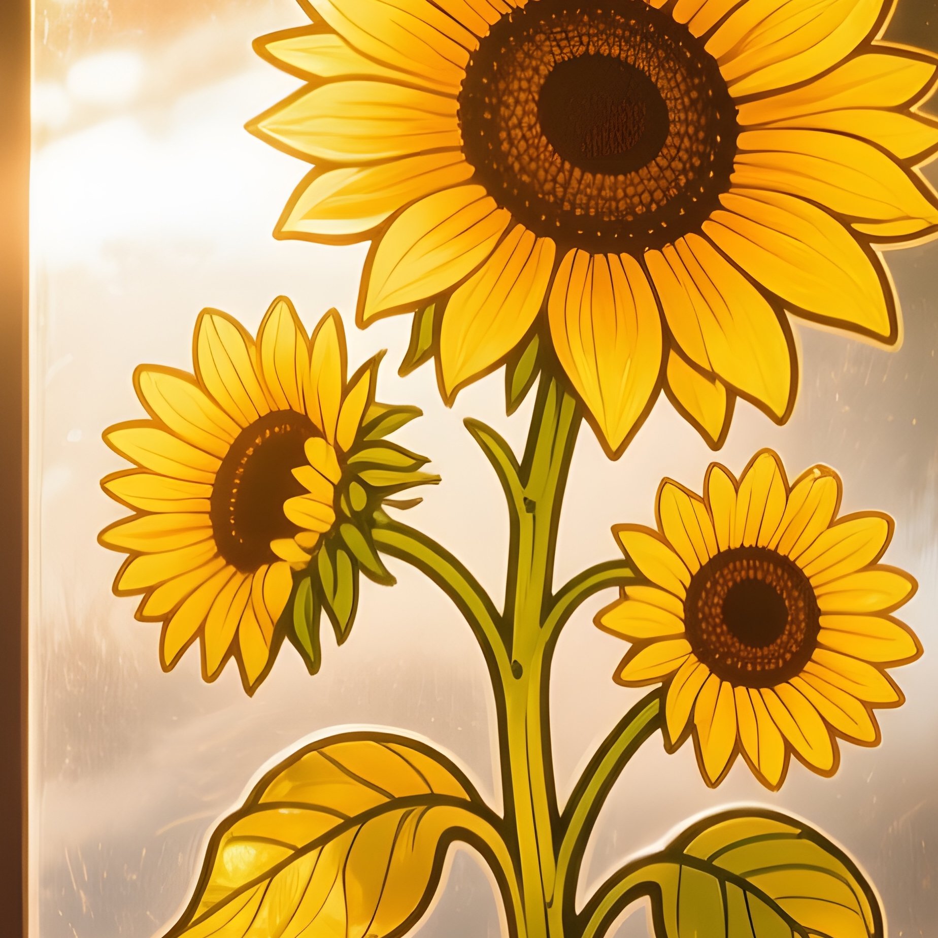 A Bustling Market Stall Under A Striped Awning, Featuring A Hand Painted Glass Sign Of Sunflowers - Full Resolution Quality Preview