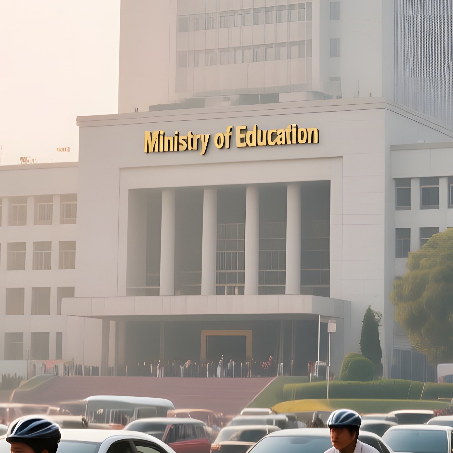 A Bustling Morning Rush Hour With Cyclists Weaving Through Traffic Near The Towering Ministry Of - Full Resolution Quality Preview