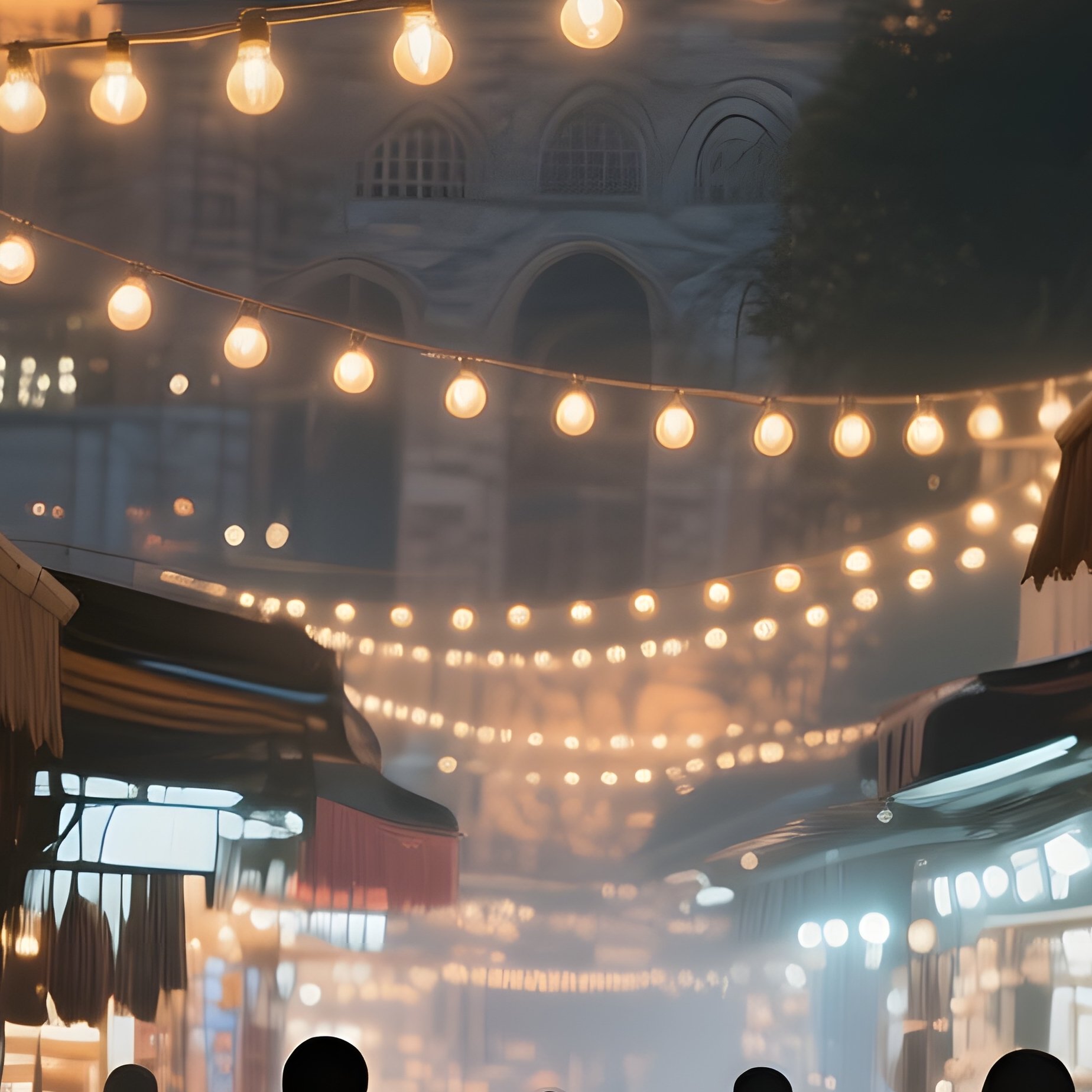 A Bustling Night Bazaar In Istanbul Under Strings Of Glowing Bulbs, Spice Stalls Emitting Fragrant - Full Resolution Quality Preview