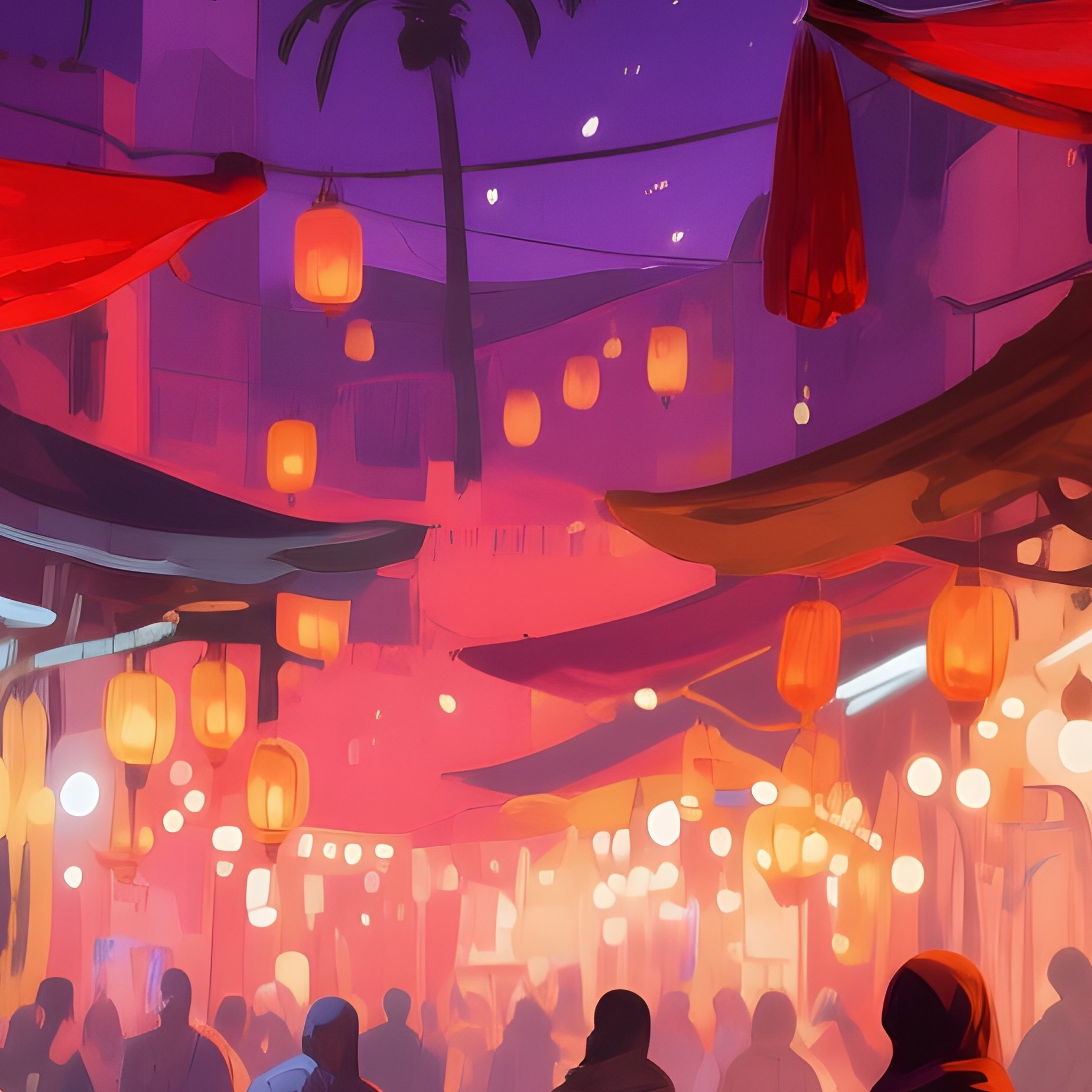 A Bustling Night Bazaar In Marrakech With Spice Stalls, Lantern Light Flickering, Watercolor Rich - Full Resolution Quality Preview