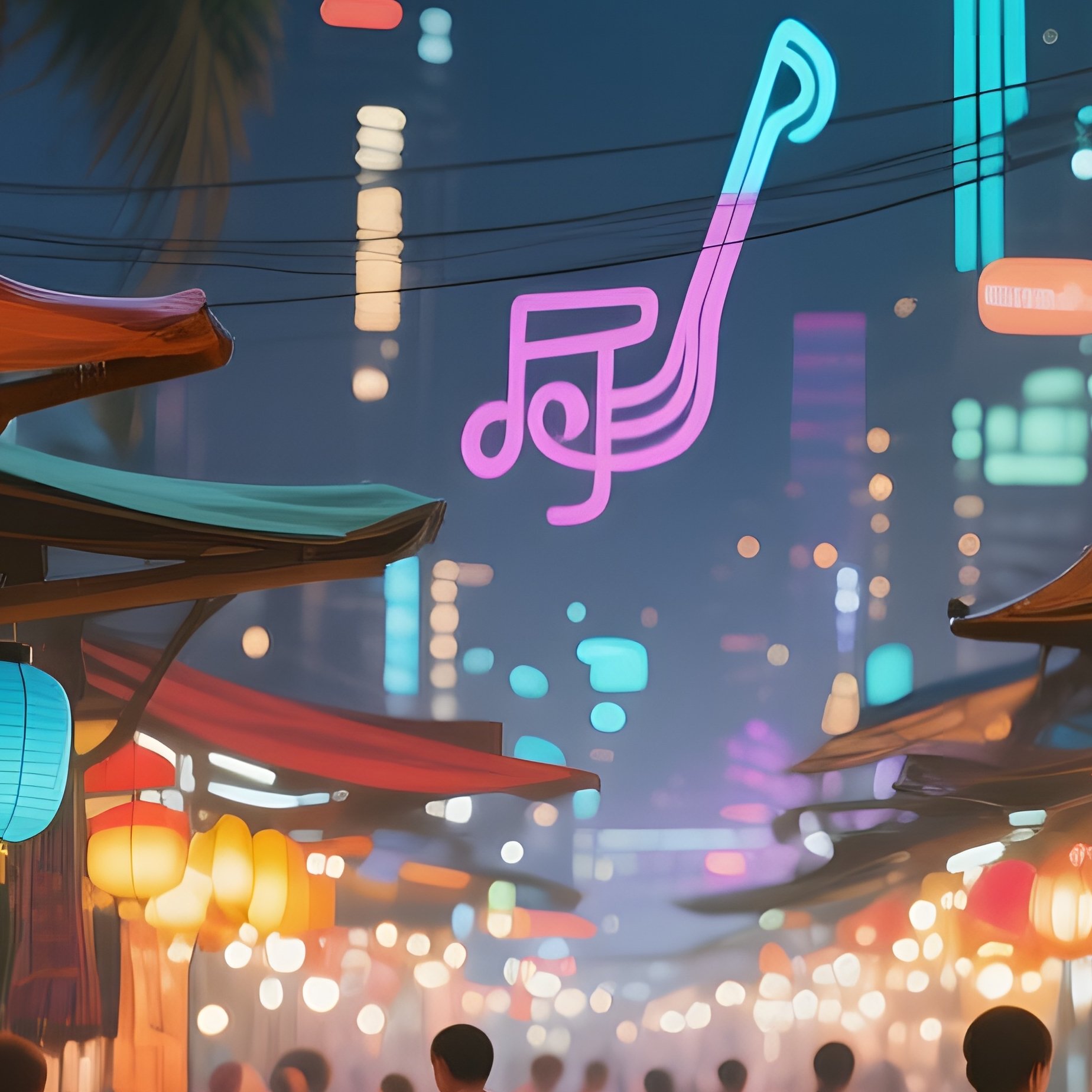 A Bustling Night Market In A Tropical City, Stalls Lit By Colorful Lanterns Casting Warm Glows On - Full Resolution Quality Preview