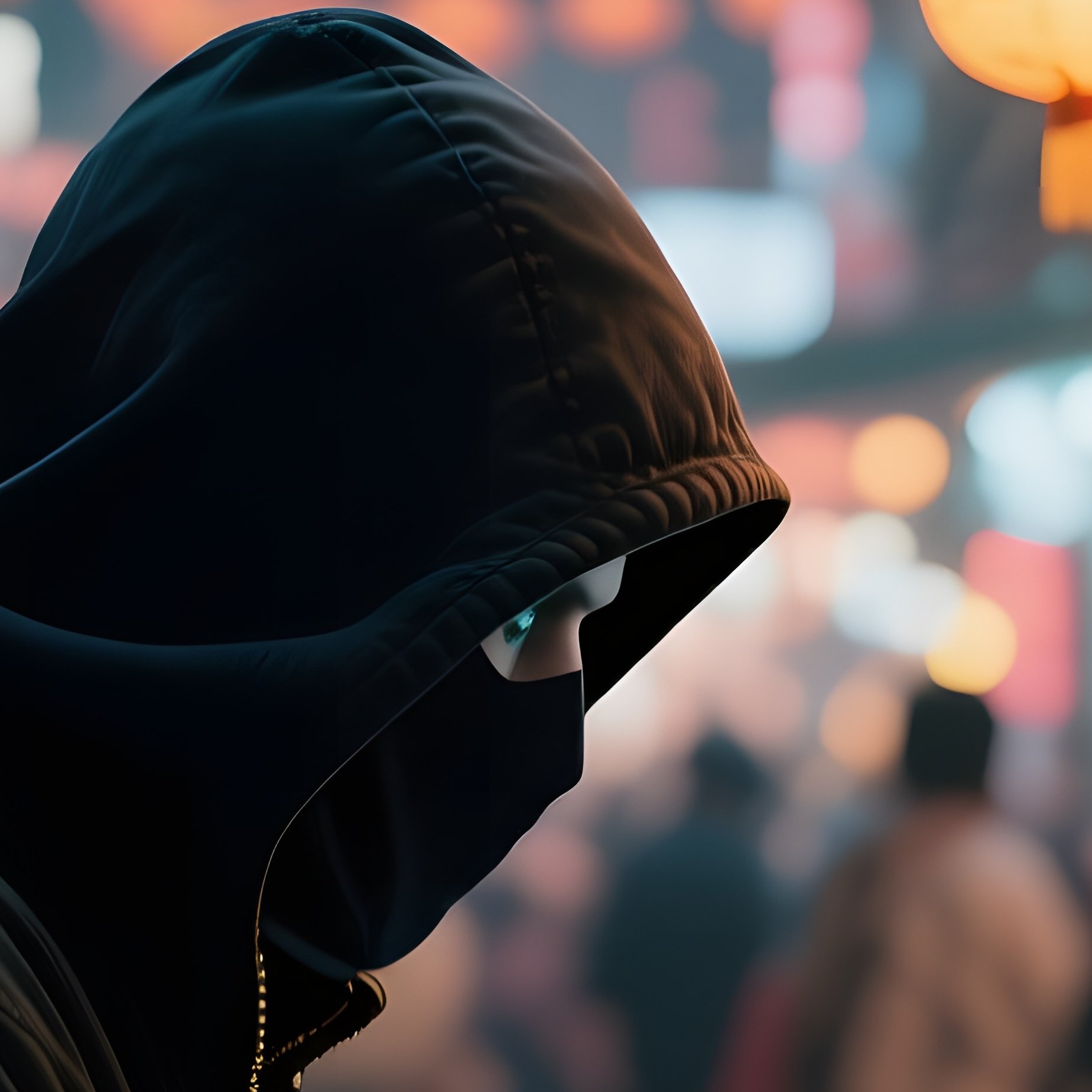 A Bustling Night Market In An Asian Megacity, Lanterns Casting Warm Glows, A Discreet Hacker - Full Resolution Quality Preview