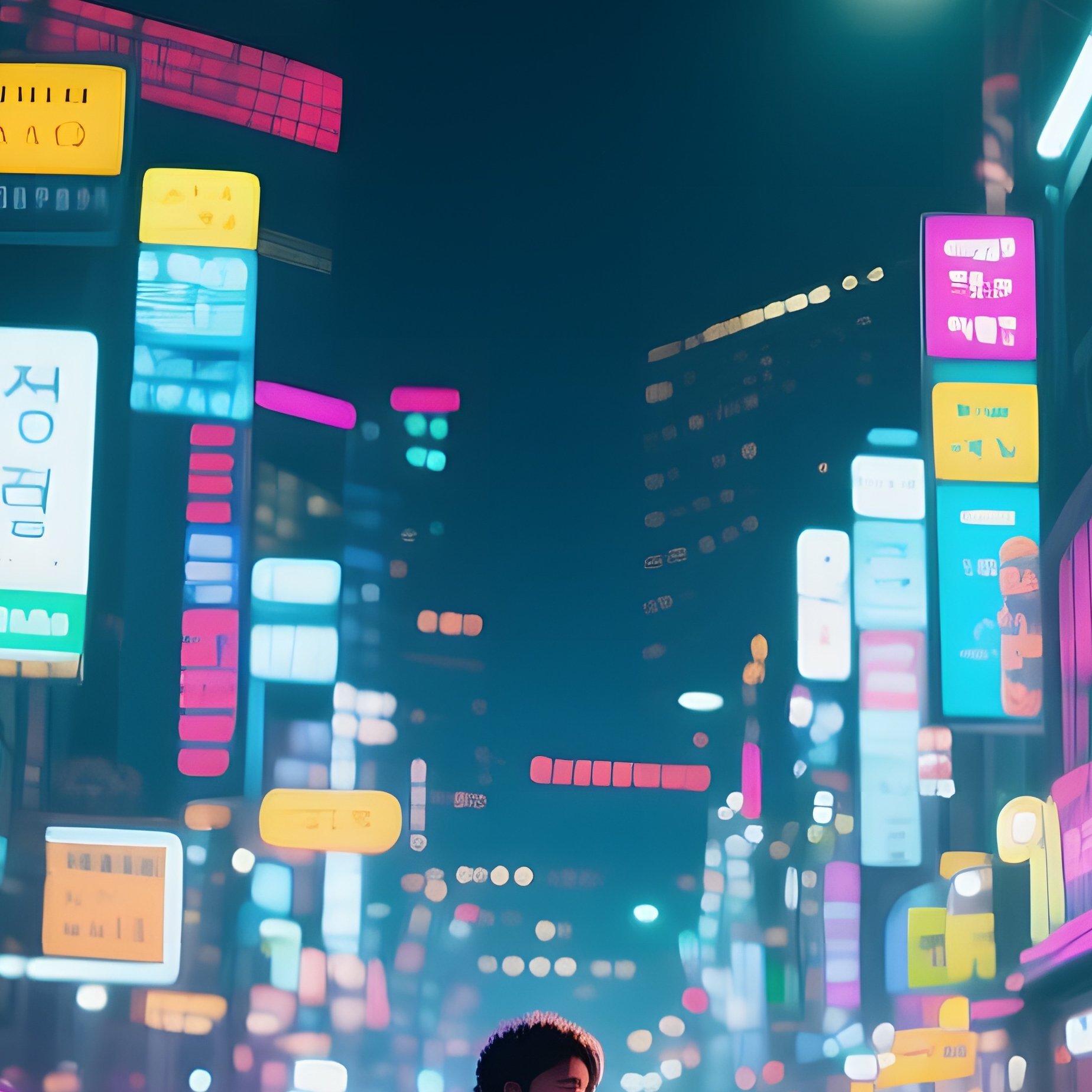 A Bustling Night Street In Seoul'S Hongdae District, Neon Signs Buzzing, Street Performers - Full Resolution Quality Preview