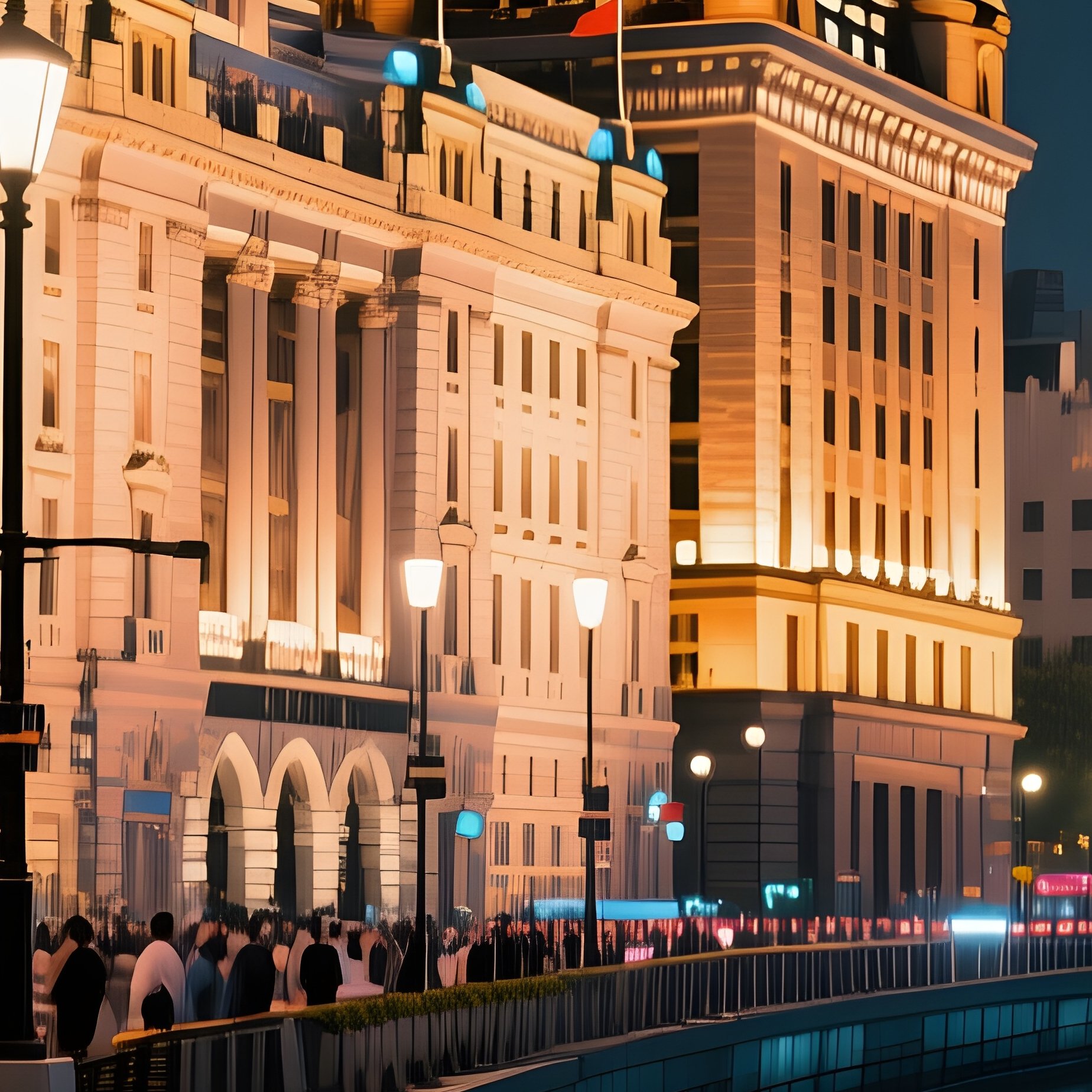 A Bustling Night Street In Shanghai'S Historic Bund Area, Colonial Architecture Lit By Streetlamps, - Full Resolution Quality Preview