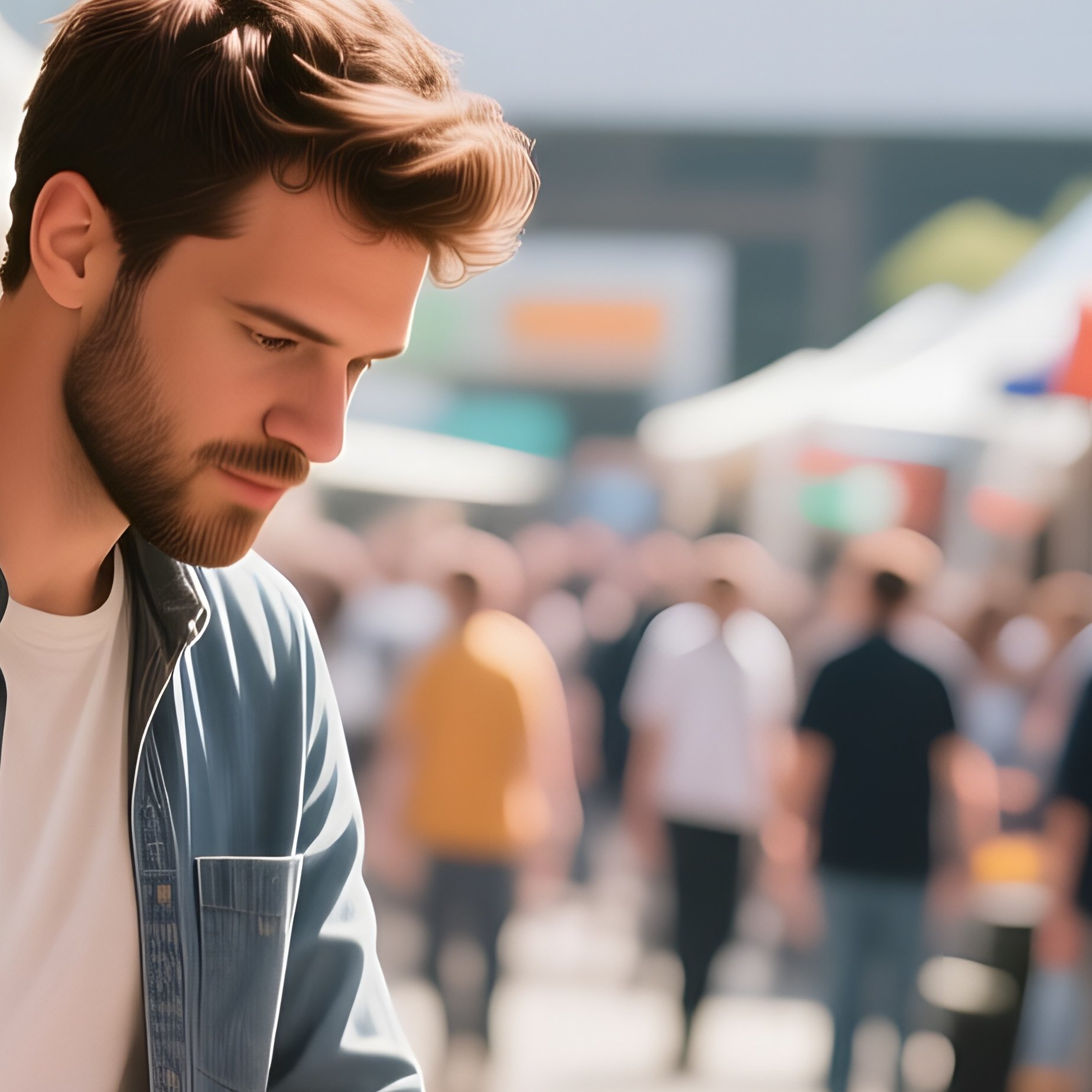 A Bustling Open‑Air Market Transformed Into A Pop‑Up Tech Hub, Colorful Stalls, A Six‑Pack Man In A - Full Resolution Quality Preview