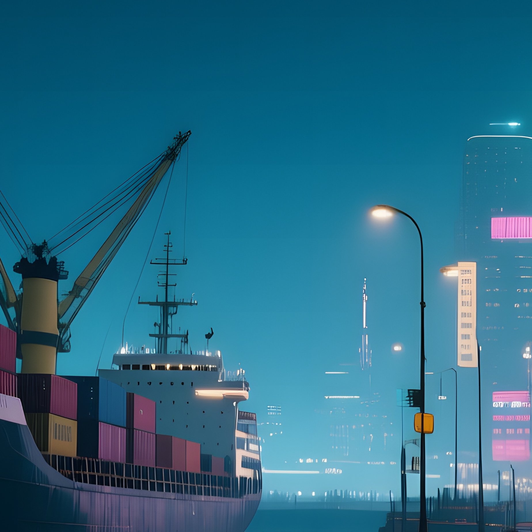 A Bustling Port City At Night Illuminated By Neon Signs And Streetlights, Reflections Dancing On - Full Resolution Quality Preview