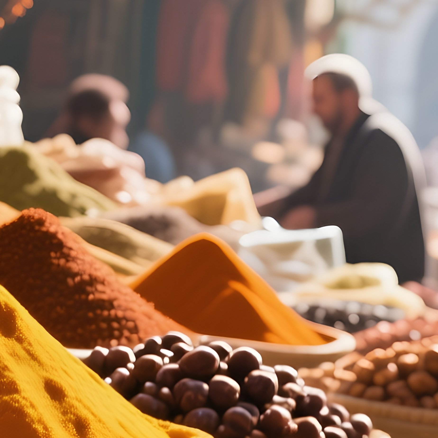 A Bustling Spice Market In Istanbul At Midday, Piles Of Vibrant Saffron, Cumin, And Dried Figs - Full Resolution Quality Preview