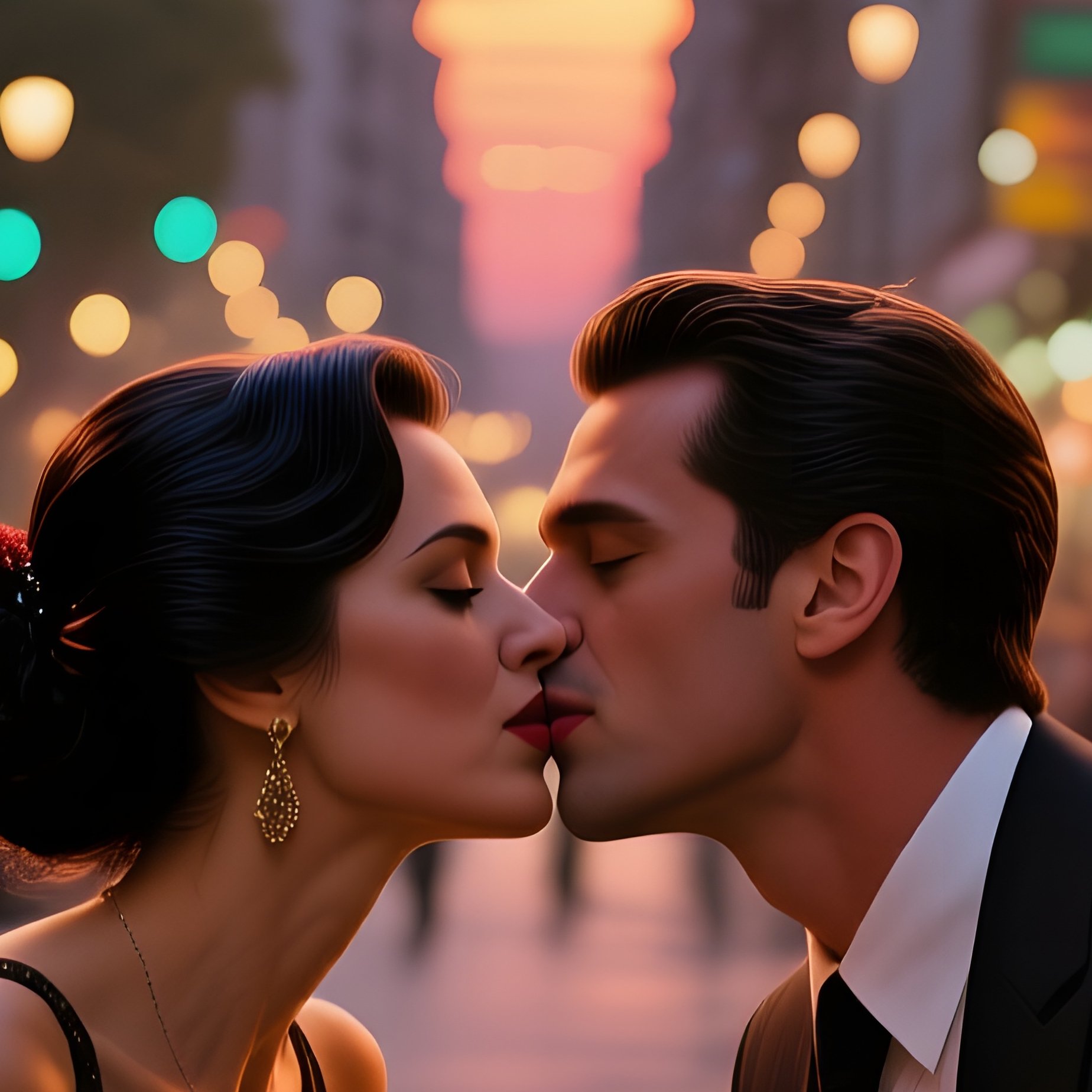 A Bustling Street Café In Buenos Aires At Sunset, Tango Music Playing, A Couple Shares A Passionate - Full Resolution Quality Preview