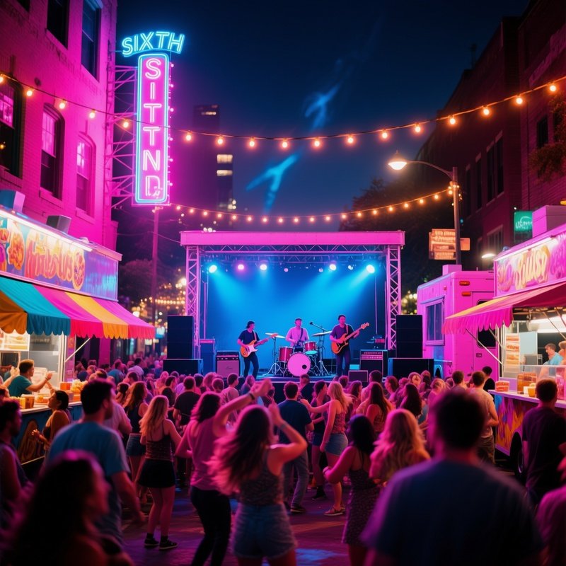 A Bustling Street Festival In Austins Sixth Street