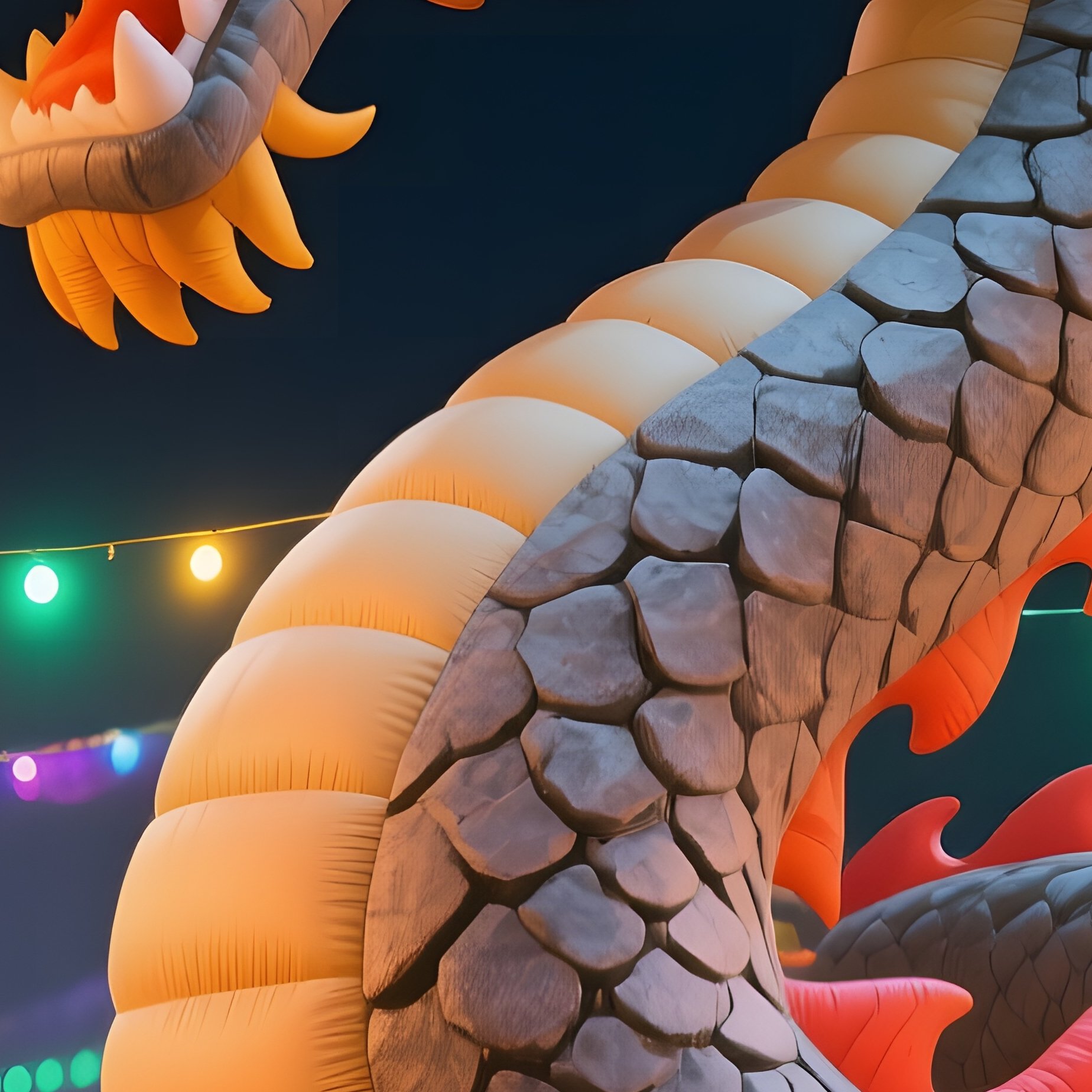 A Bustling Street Festival Where A Massive Inflatable Stone‑Texture Sculpture Of A Dragon Winds - Full Resolution Quality Preview