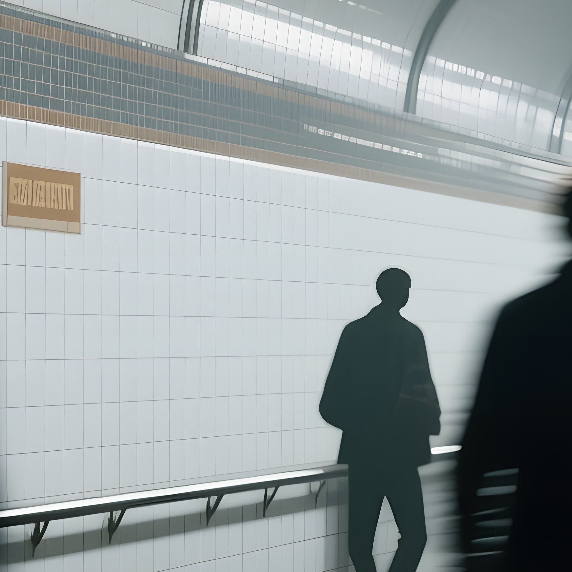 A Bustling Subway Platform During Rush Hour, Tiled Walls And Metal Rails Sculpted From Gray Clay, - Full Resolution Quality Preview