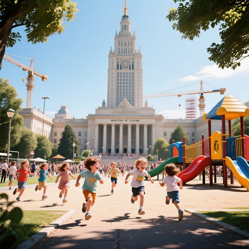 A Bustling Summer Afternoon Where Children Run Across A Playground Beneath The Shadow Of The