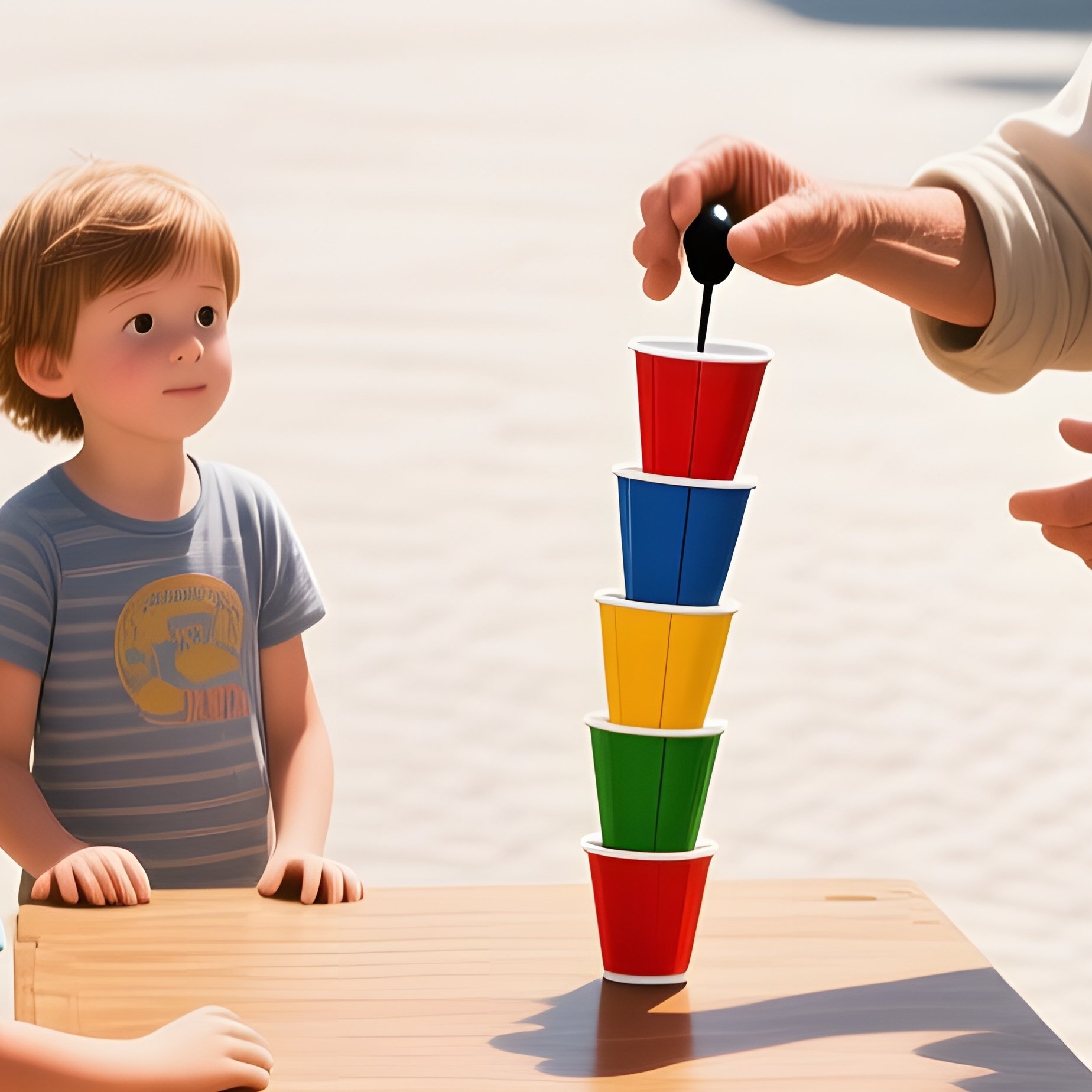 A Bustling Summer Market Square At Midday, Children Gathered Around A Wooden Table Where An Elderly - Full Resolution Quality Preview
