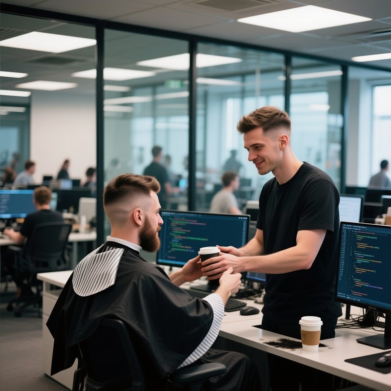 A Bustling Tech Startup Office With Glass Walls; A Developer Receives A Modern Undercut From A