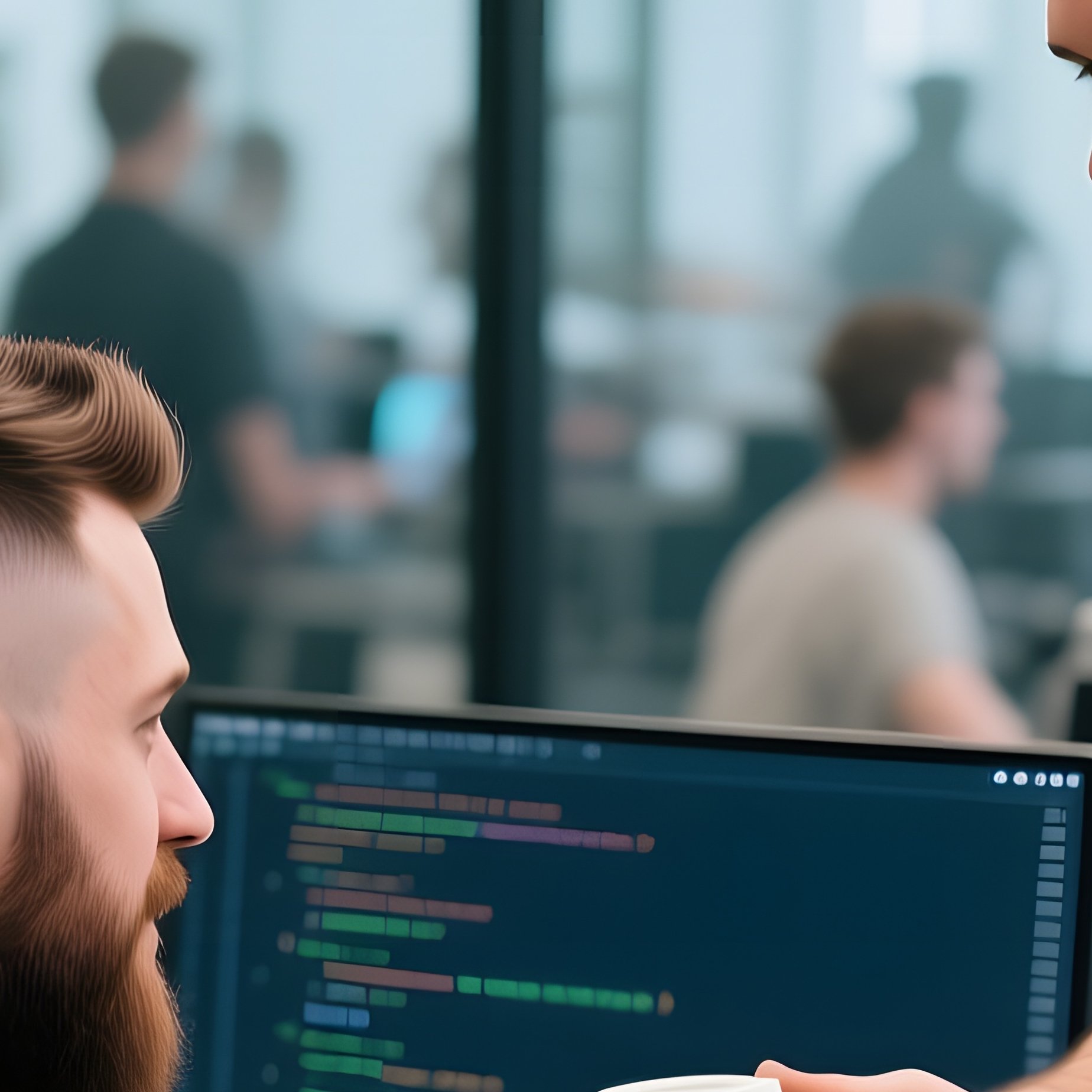A Bustling Tech Startup Office With Glass Walls; A Developer Receives A Modern Undercut From A - Full Resolution Quality Preview