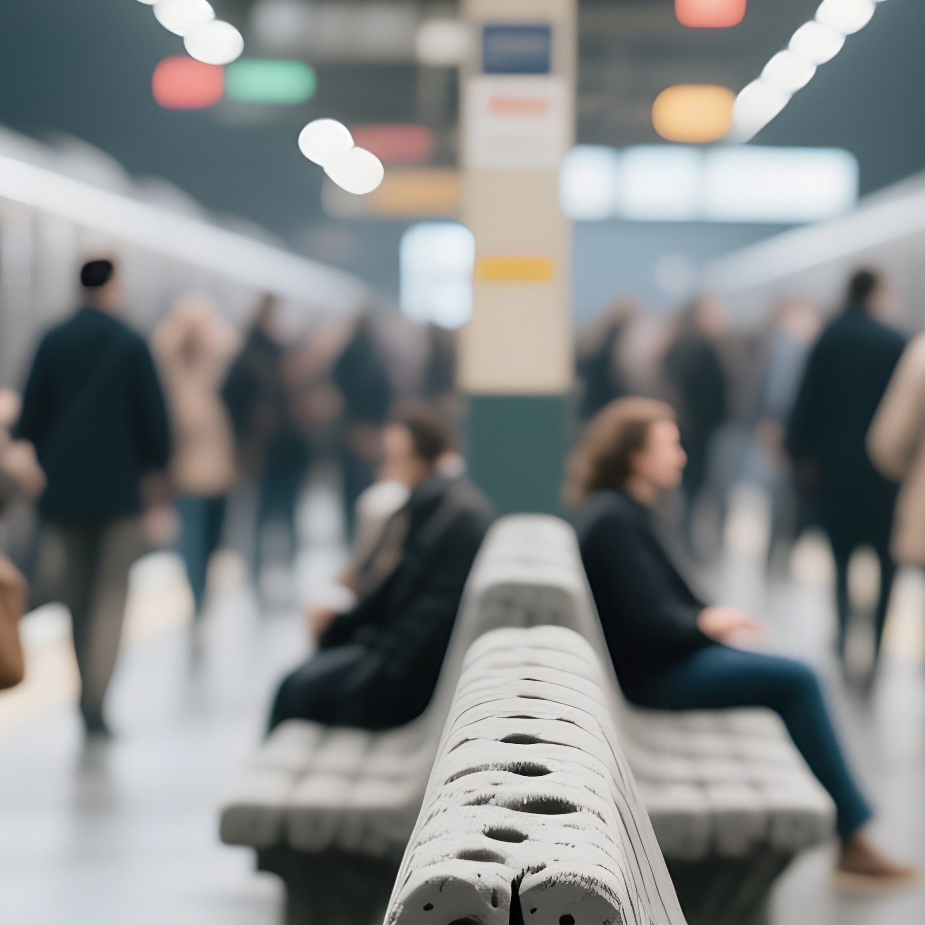 A Bustling Train Station During Rush Hour, Platforms And Benches Formed From Textured Gray Clay, - Full Resolution Quality Preview
