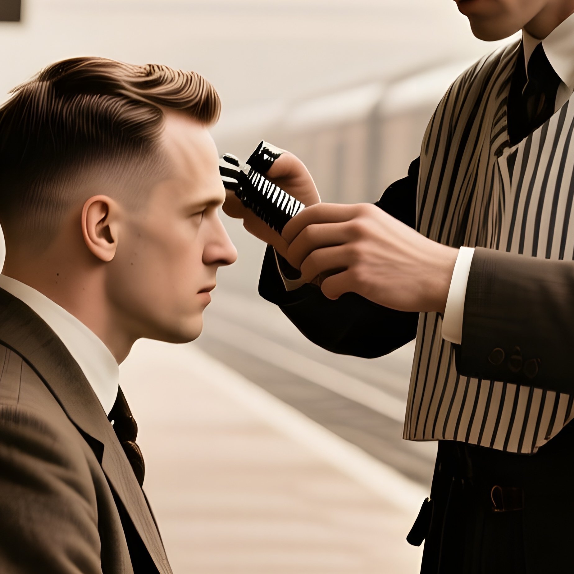 A Bustling Train Station Platform In The 1920S, Sepia Tones; A Traveler Sits On A Wooden Bench - Full Resolution Quality Preview