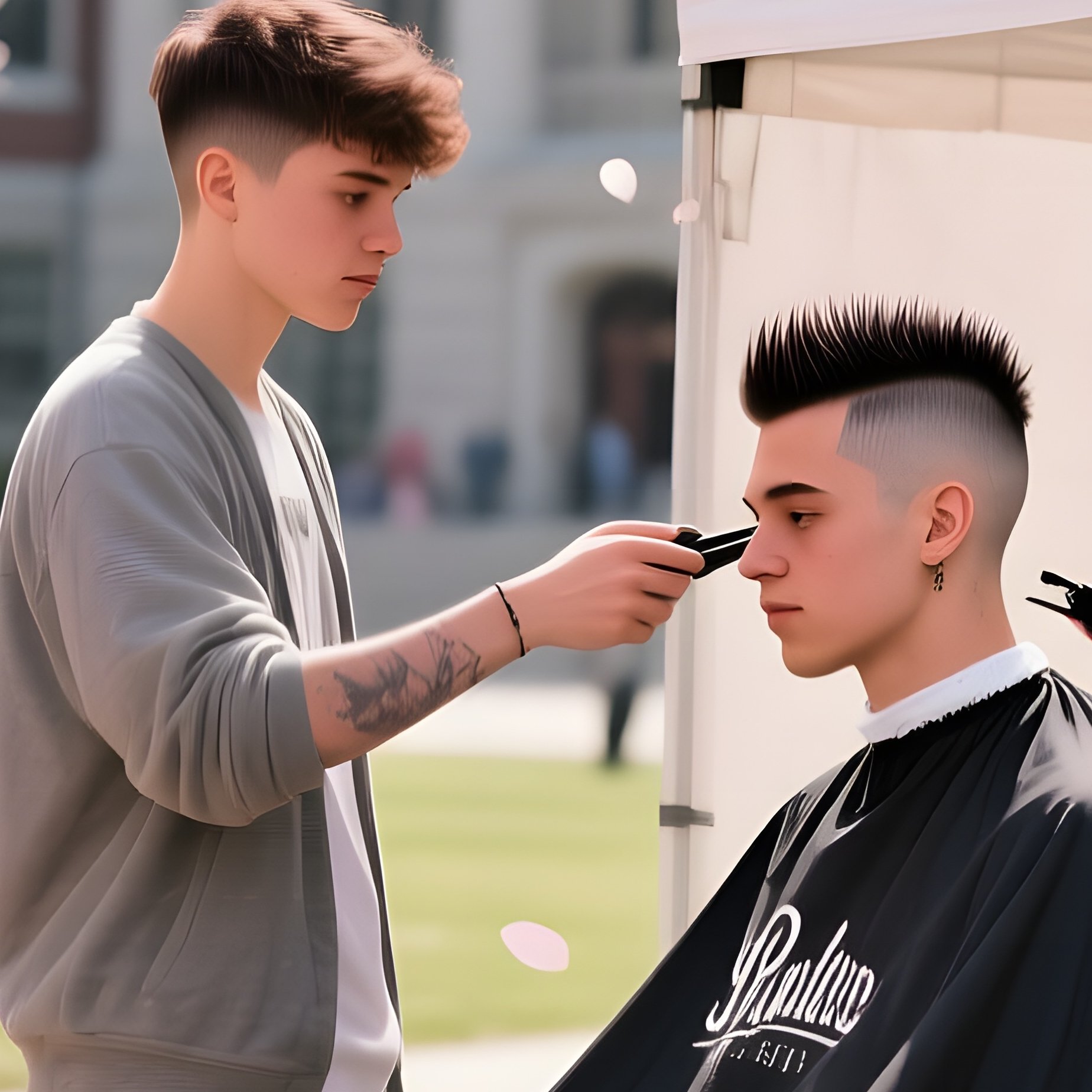 A Bustling University Campus Quad In Spring, Cherry Blossoms Falling; A Student Gets A Trendy - Full Resolution Quality Preview