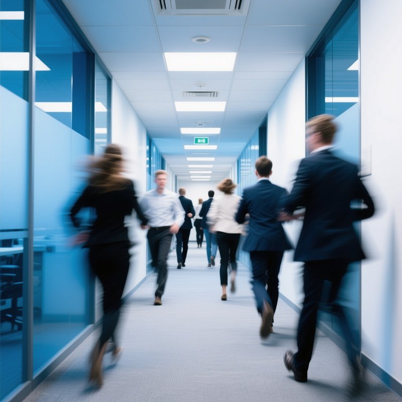A Busy Office Hallway With Motion Blur
