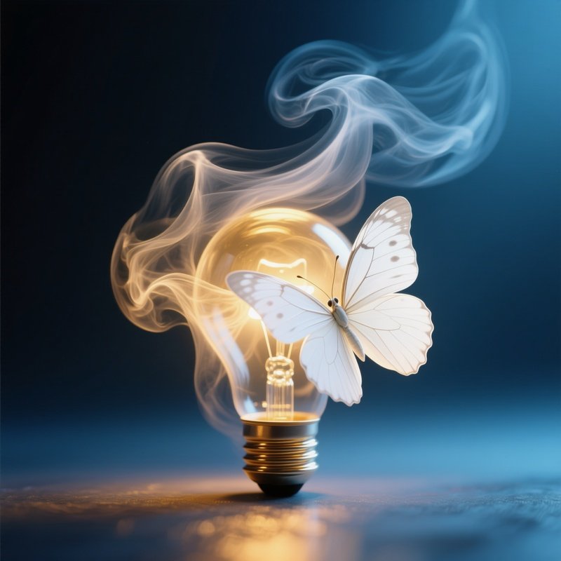 A Butterfly Illuminated By A Light Source Surrounded By Smoke