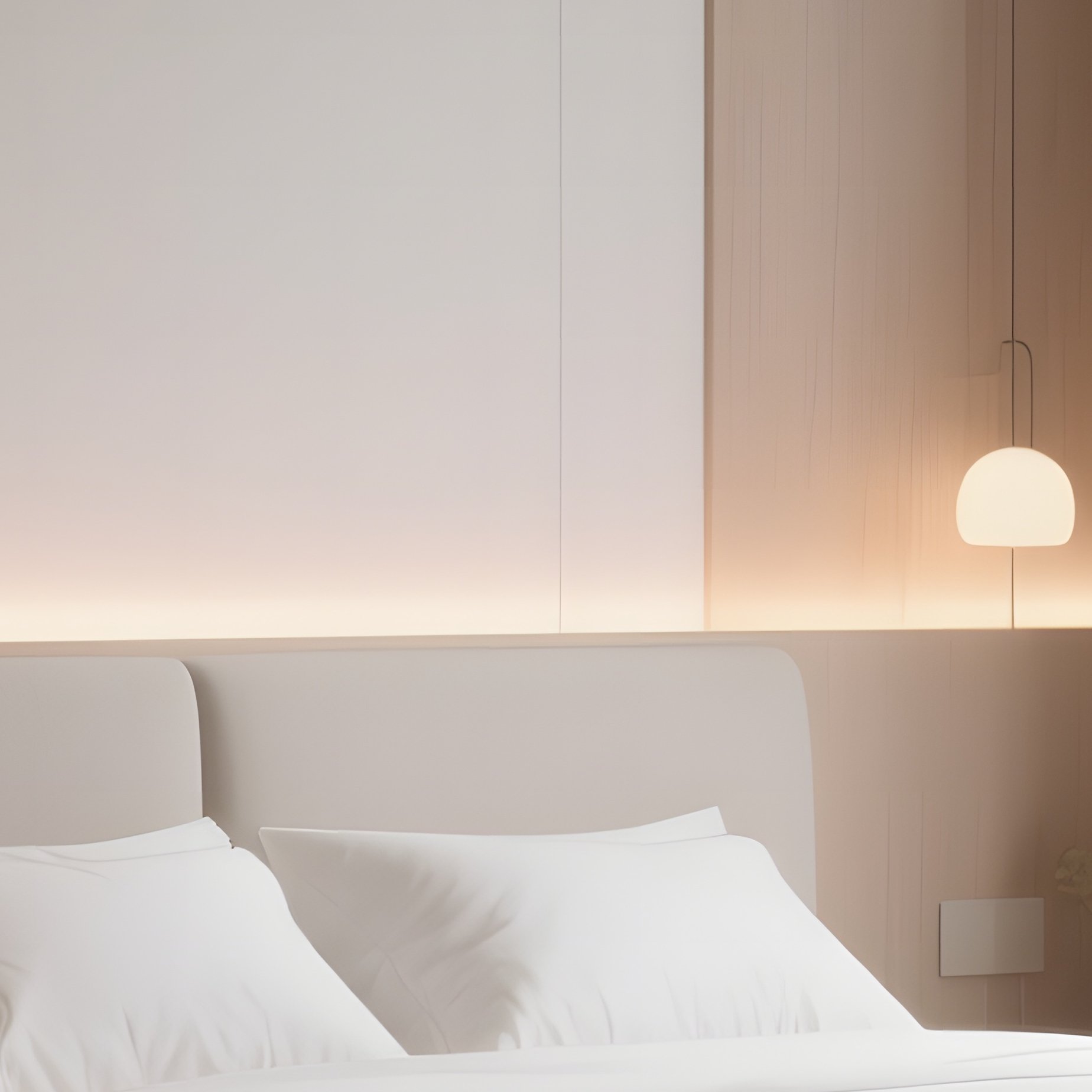 A Calm Bedroom Interior With A Floating Bed Design, Integrated Headboard Lighting, And Muted Natural Colors - Full Resolution Quality Preview