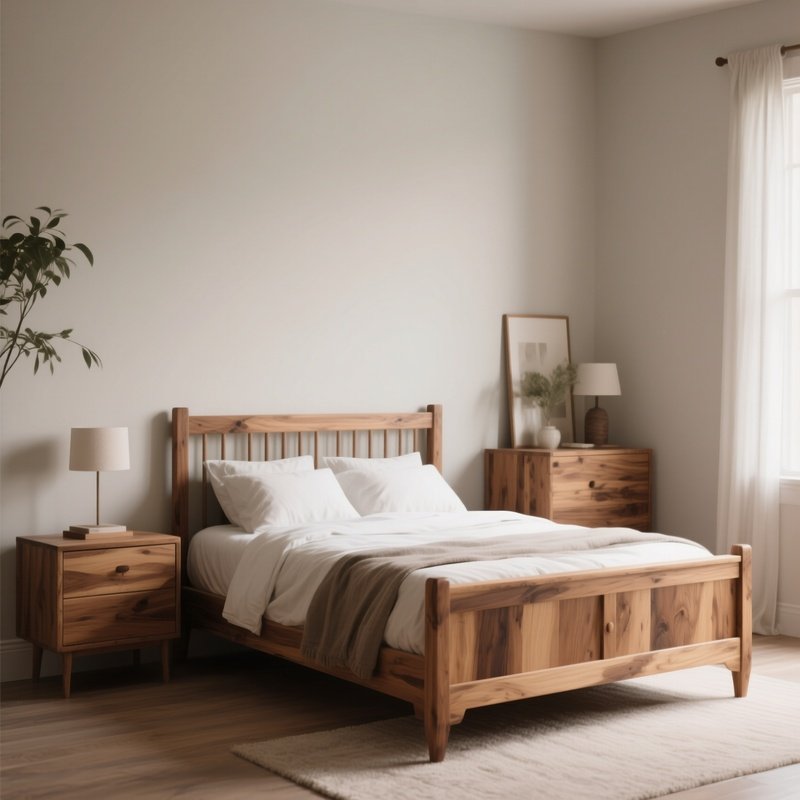 A Calm Bedroom Interior With Handcrafted Wood Furniture