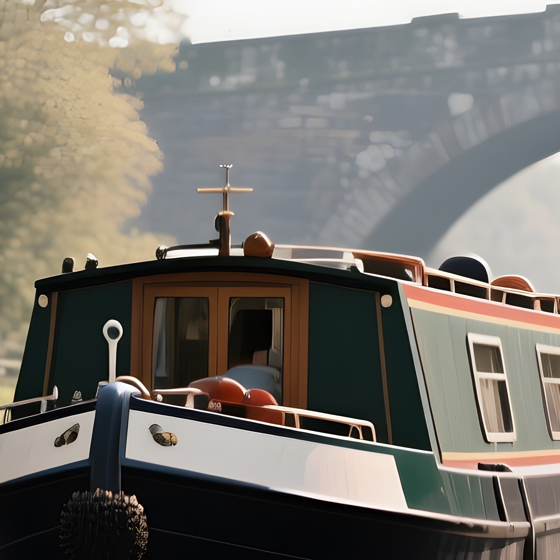 A Canal Barge Navigating Under Stone Arch Bridges - Full Resolution Quality Preview