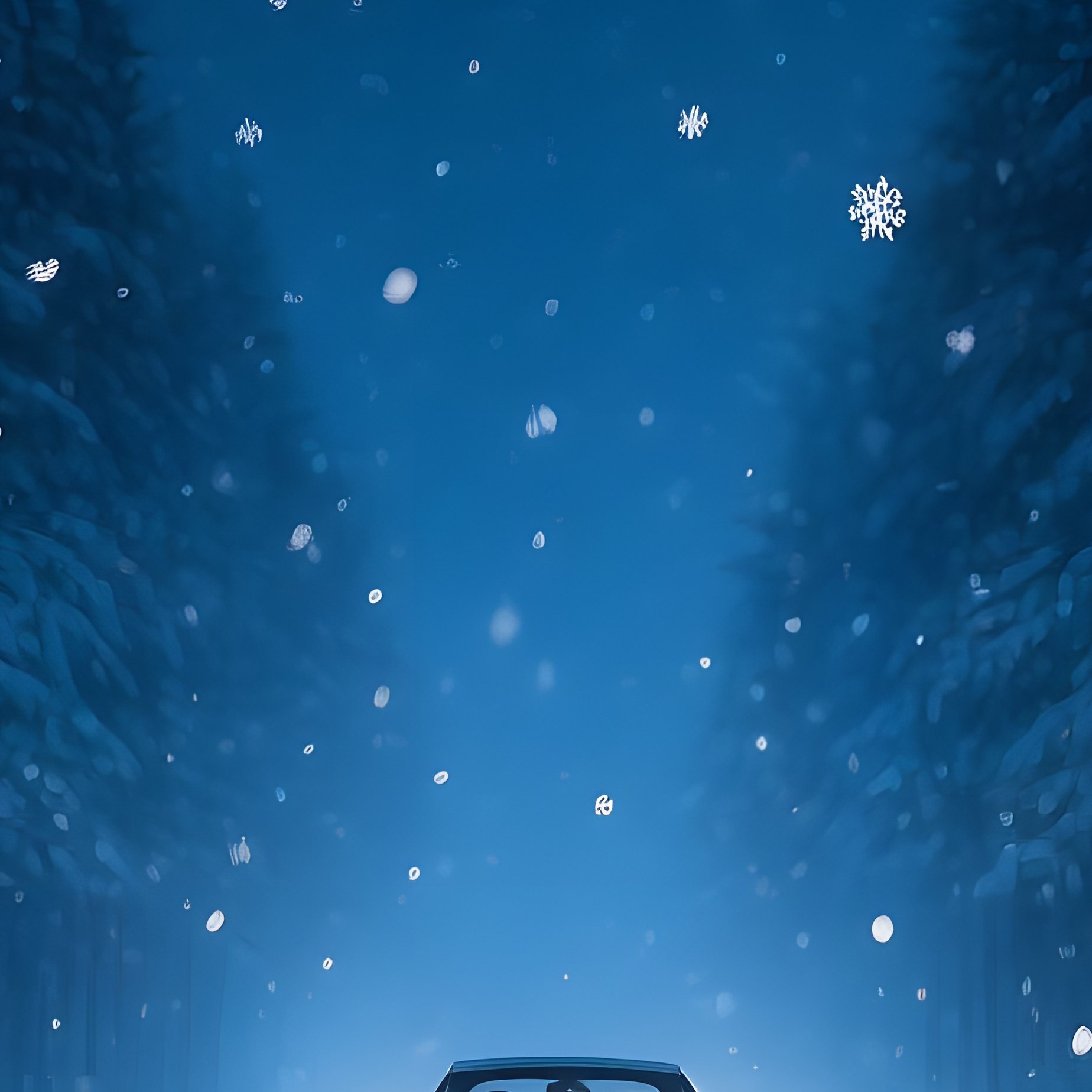A Car Driving On A Snowy Road At Night Winter Night - Full Resolution Quality Preview