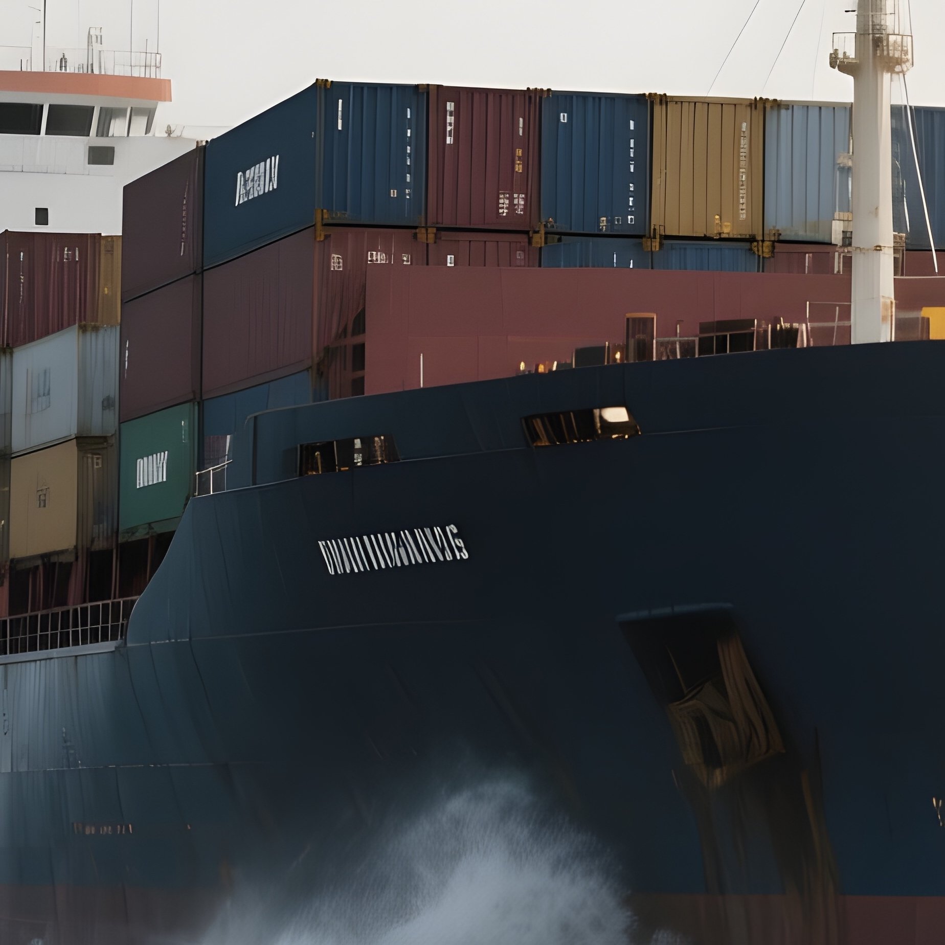 A Cargo Ship Entering Swelling Cross Seas Under Cloudy Skies - Full Resolution Quality Preview