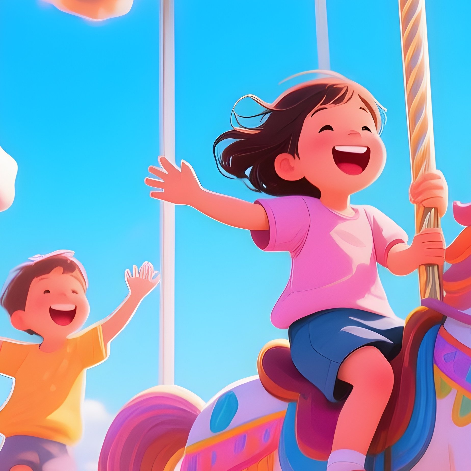 A Carousel Turning Slowly With Laughing Children On Painted Horses - Full Resolution Quality Preview