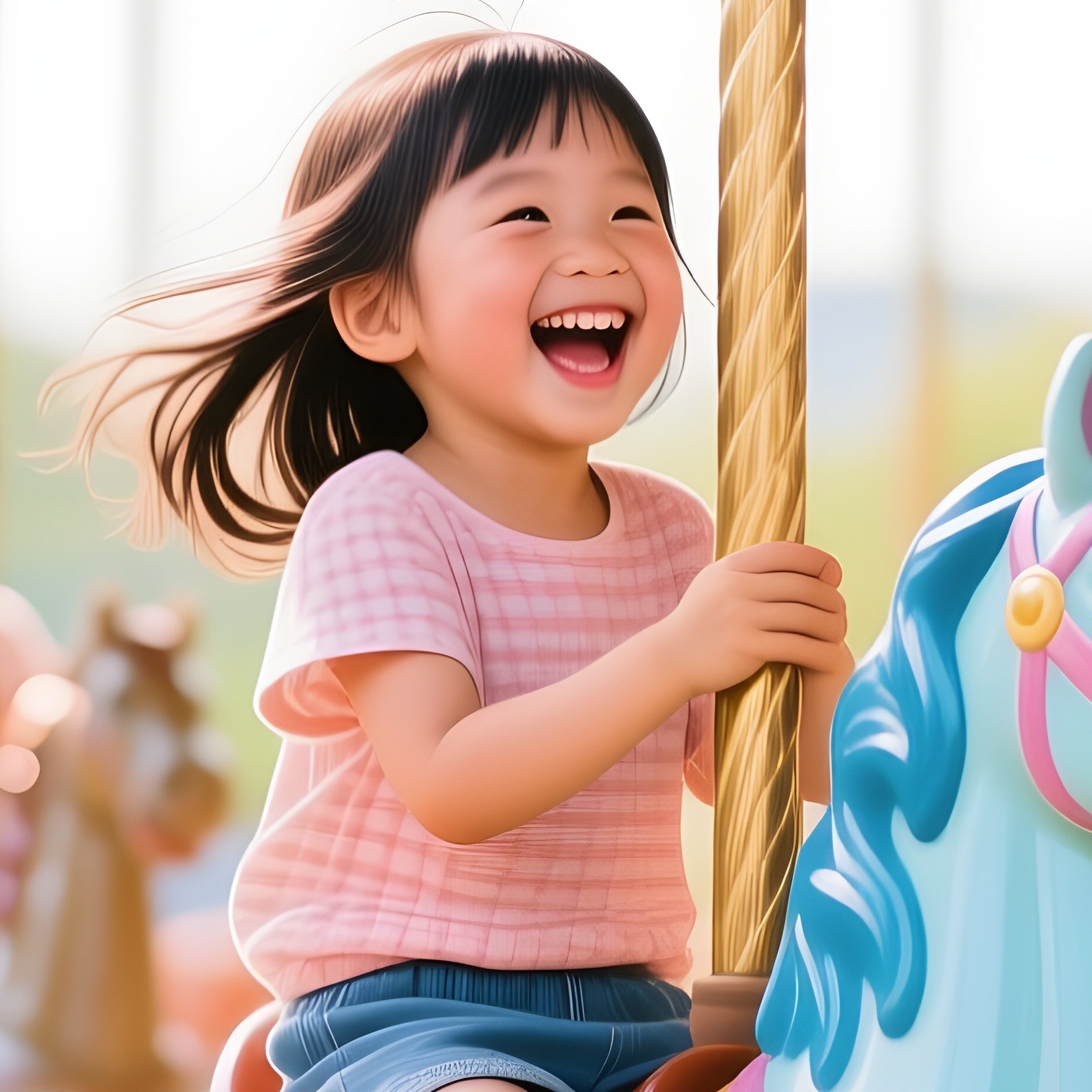 A Carousel Turning Slowly With Laughing Children On Painted Horses - Full Resolution Quality Preview