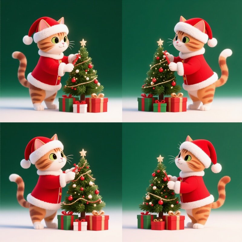 A Cartoon Cat Decorating A Christmas Tree Christmas Cat