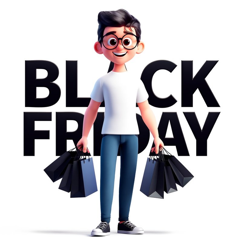 A Cartoon Character Holding Shopping Bags Black Friday Shopping