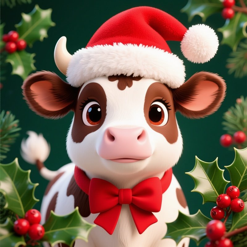 A Cartoon Cow Wearing A Santa Hat Christmas Cartoon