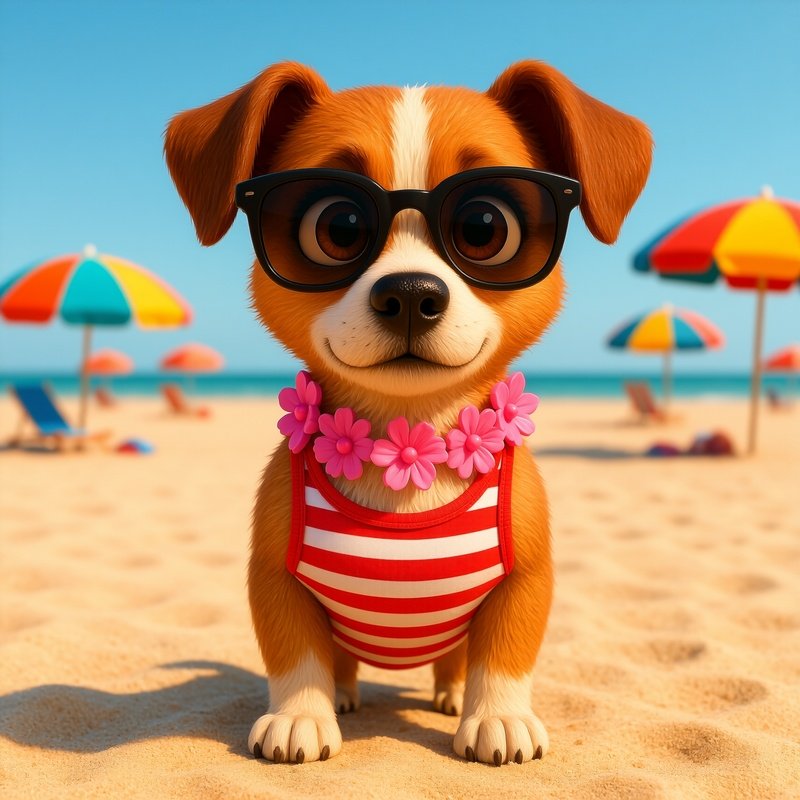A Cartoon Dog Dressed In A Beach Outfit Cartoon Dog