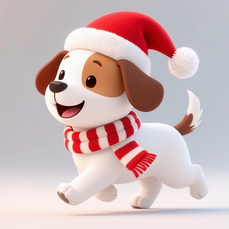 A Cartoon Dog Wearing A Santa Hat And Scarf Cartoon Dog