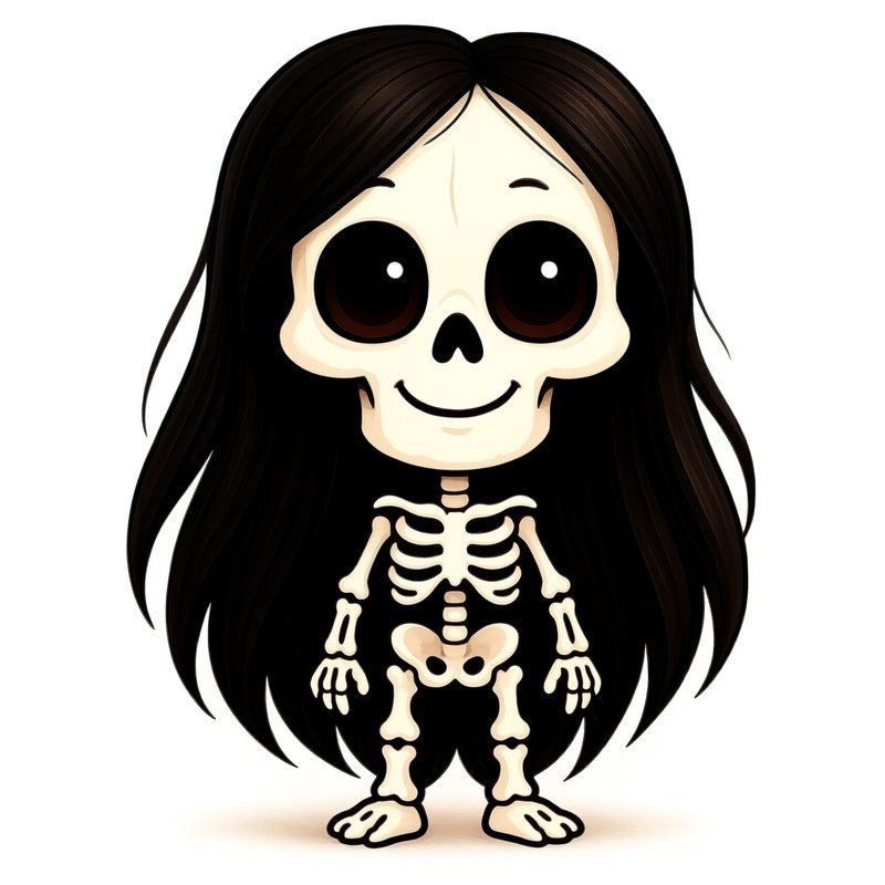 A Cartoon Skeleton Character With Long Hair Cartoon Skeleton