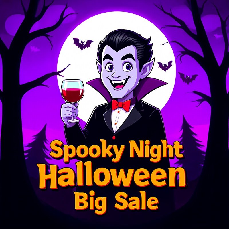 A Cartoon Vampire Character Promoting A Halloween Sale Halloween