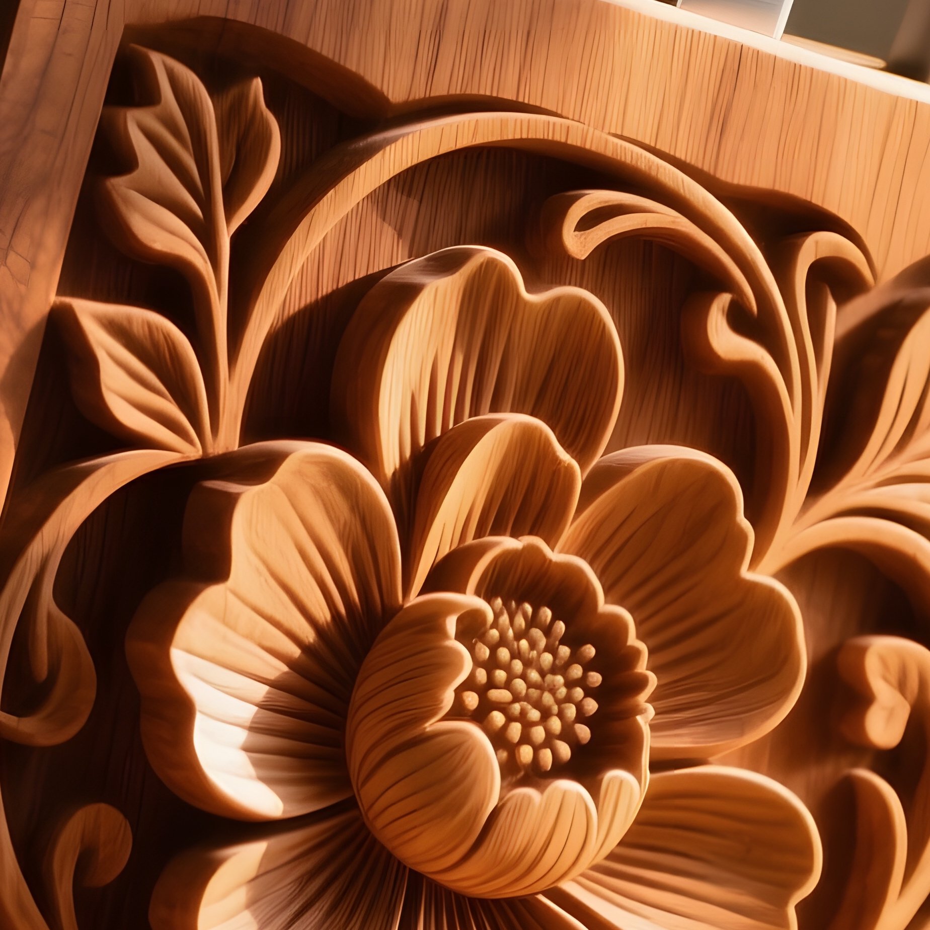 A Carved Floral Kitchen Art Detail - Full Resolution Quality Preview